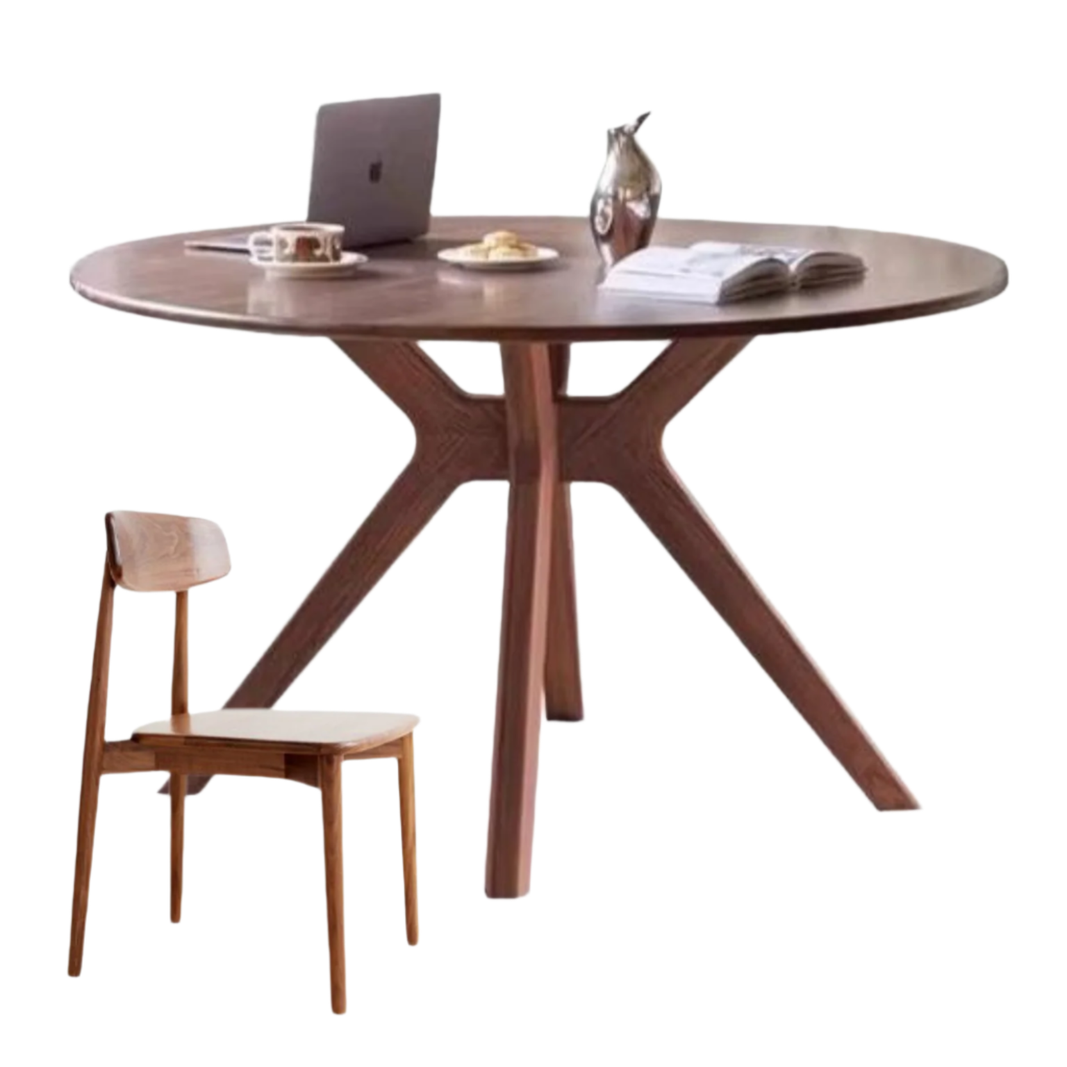 Black Walnut Solid Wood Rock Board Round Table With Turntable