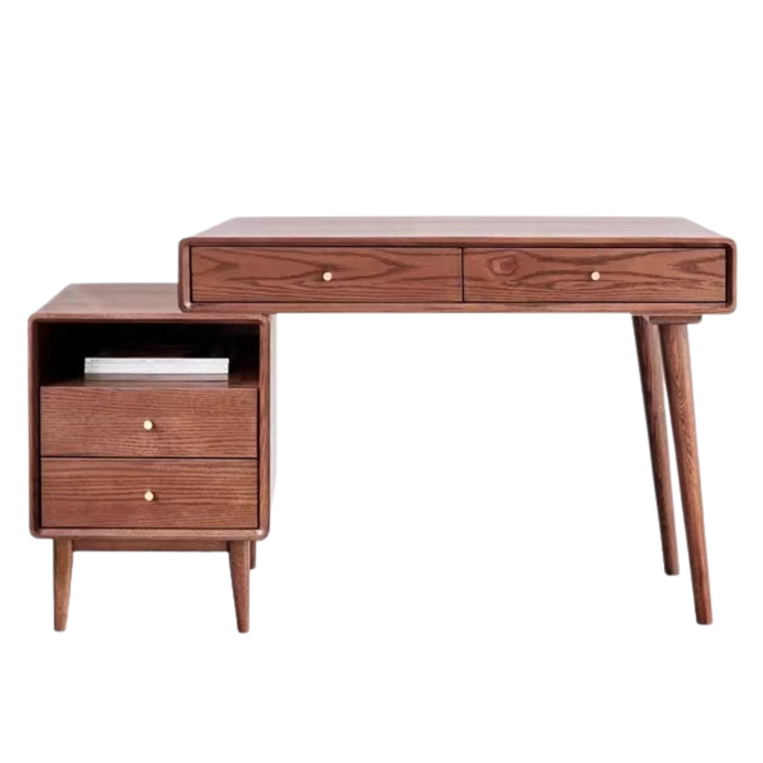 Oak Solid Wood Bookshelf and Office Desk Combination