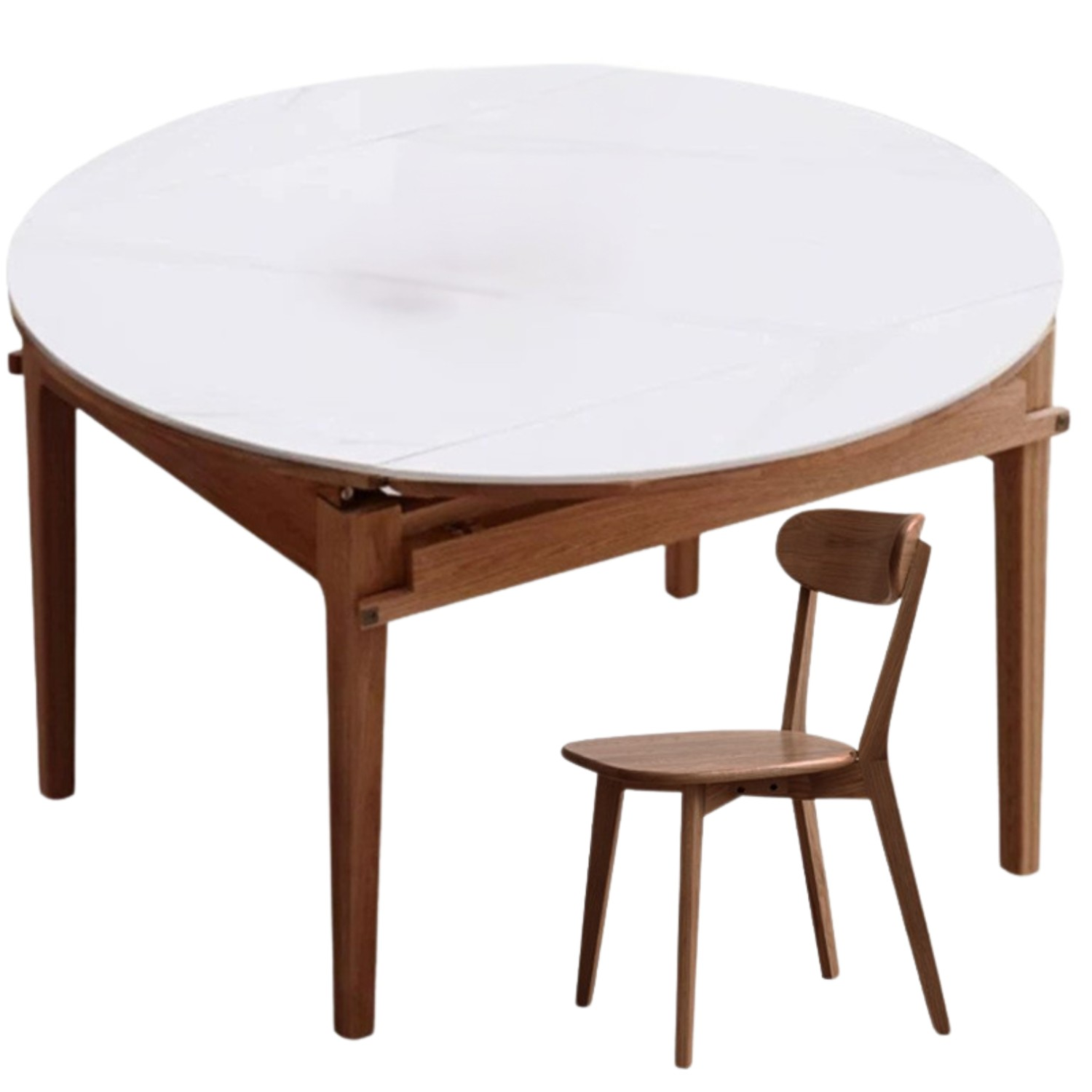 Oak Solid Wood, Solid Rubberwood Folding Round Retractable Dining Table