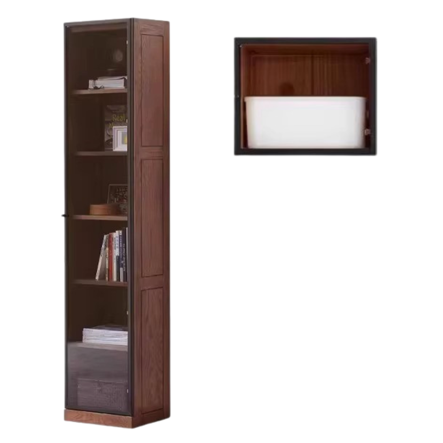 Solid Rubberwood, Oak Solid Wood Bookcase Modern With Glass Door