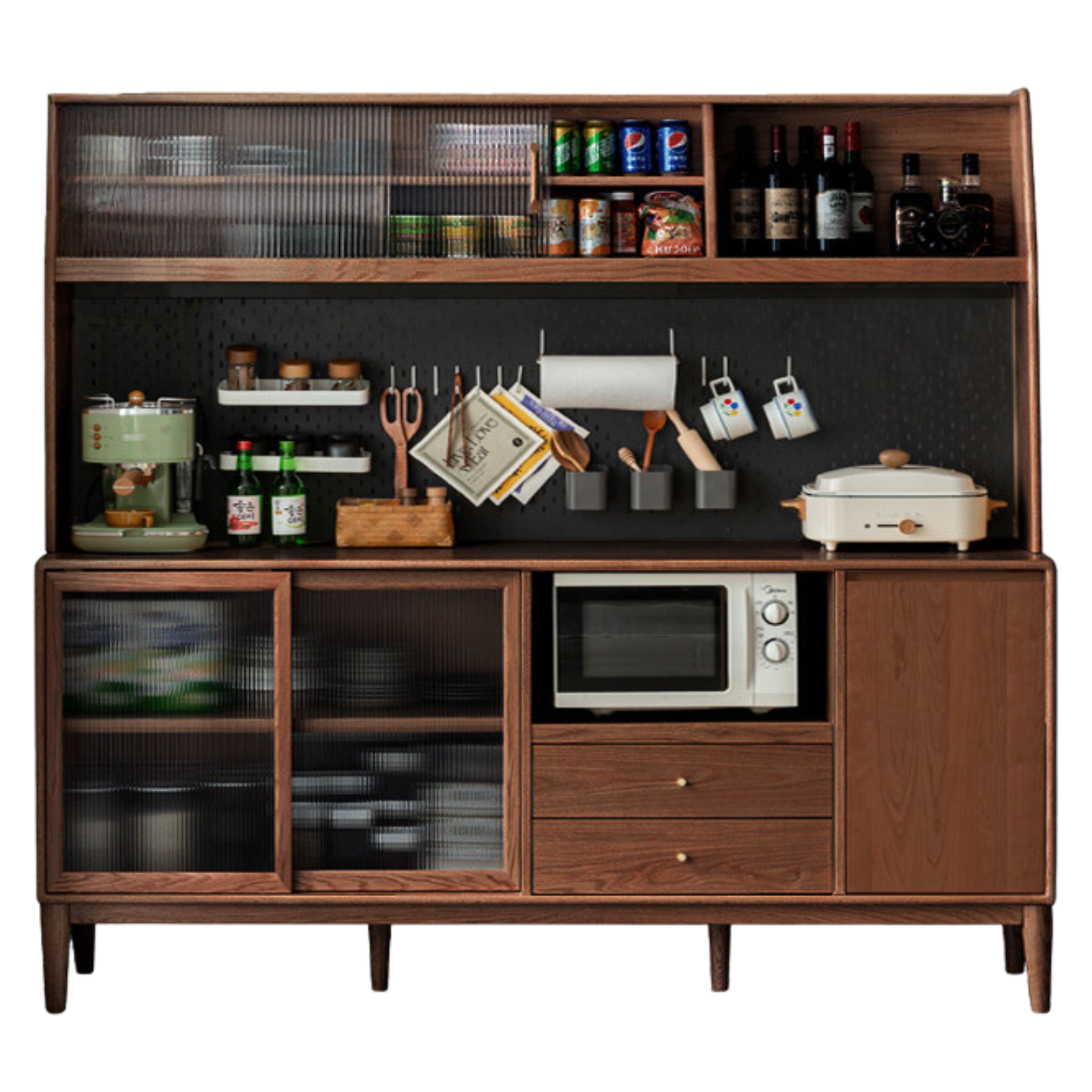 Ash Solid Wood Sideboard High Wine Cabinet Buffet