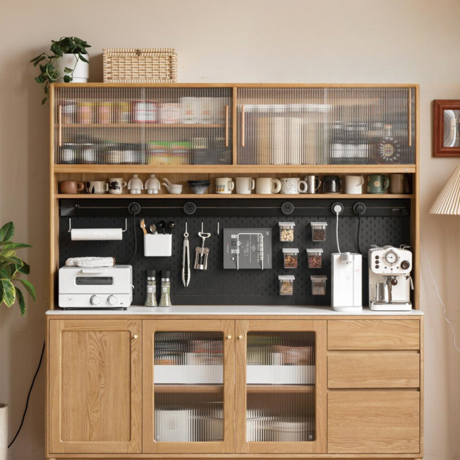 Oak Solid Wood Rock Plate Capacity High Storage Cabinet