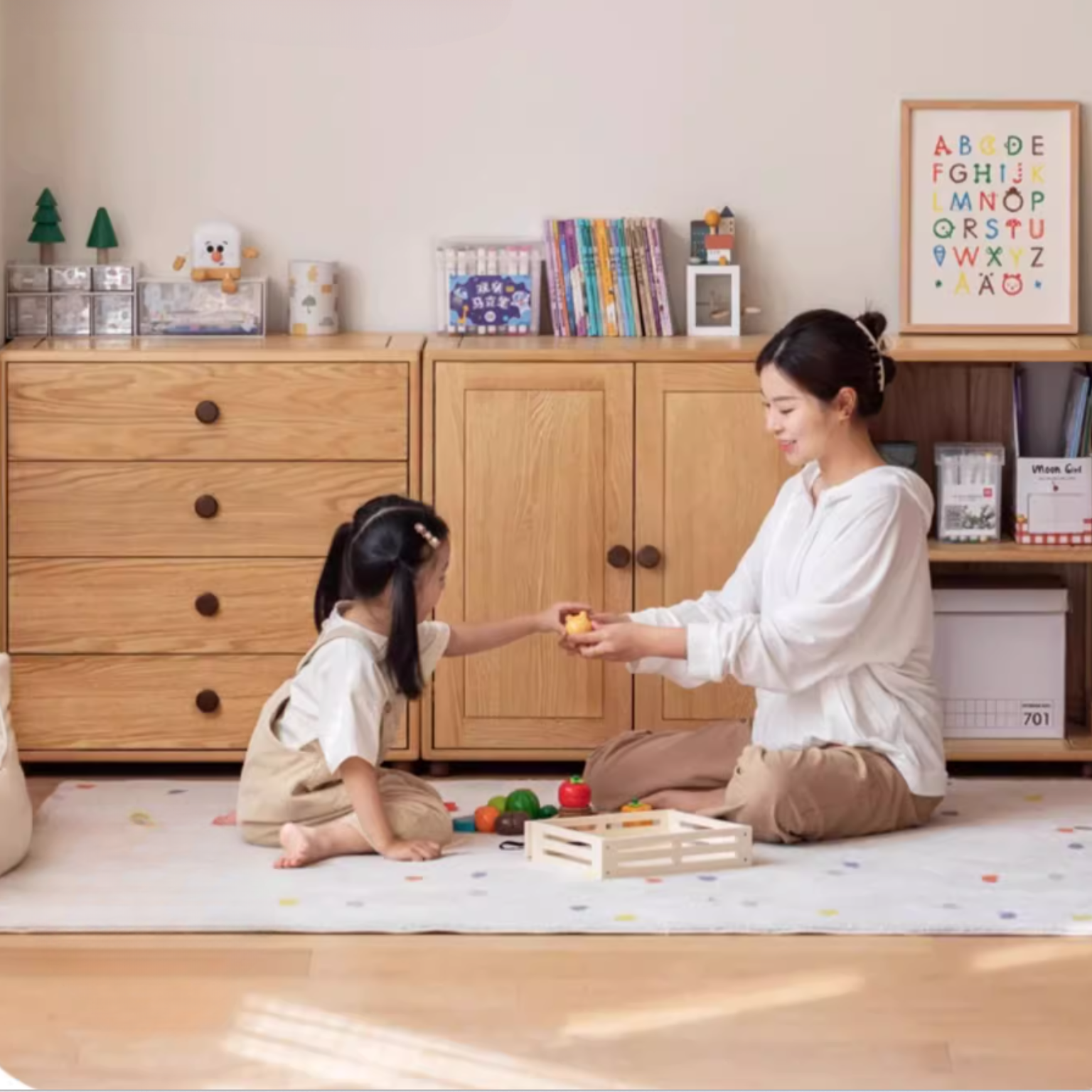 Beech Solid Wood Nordic Modern Kids Dresser, Chests, Storage Cabinet
