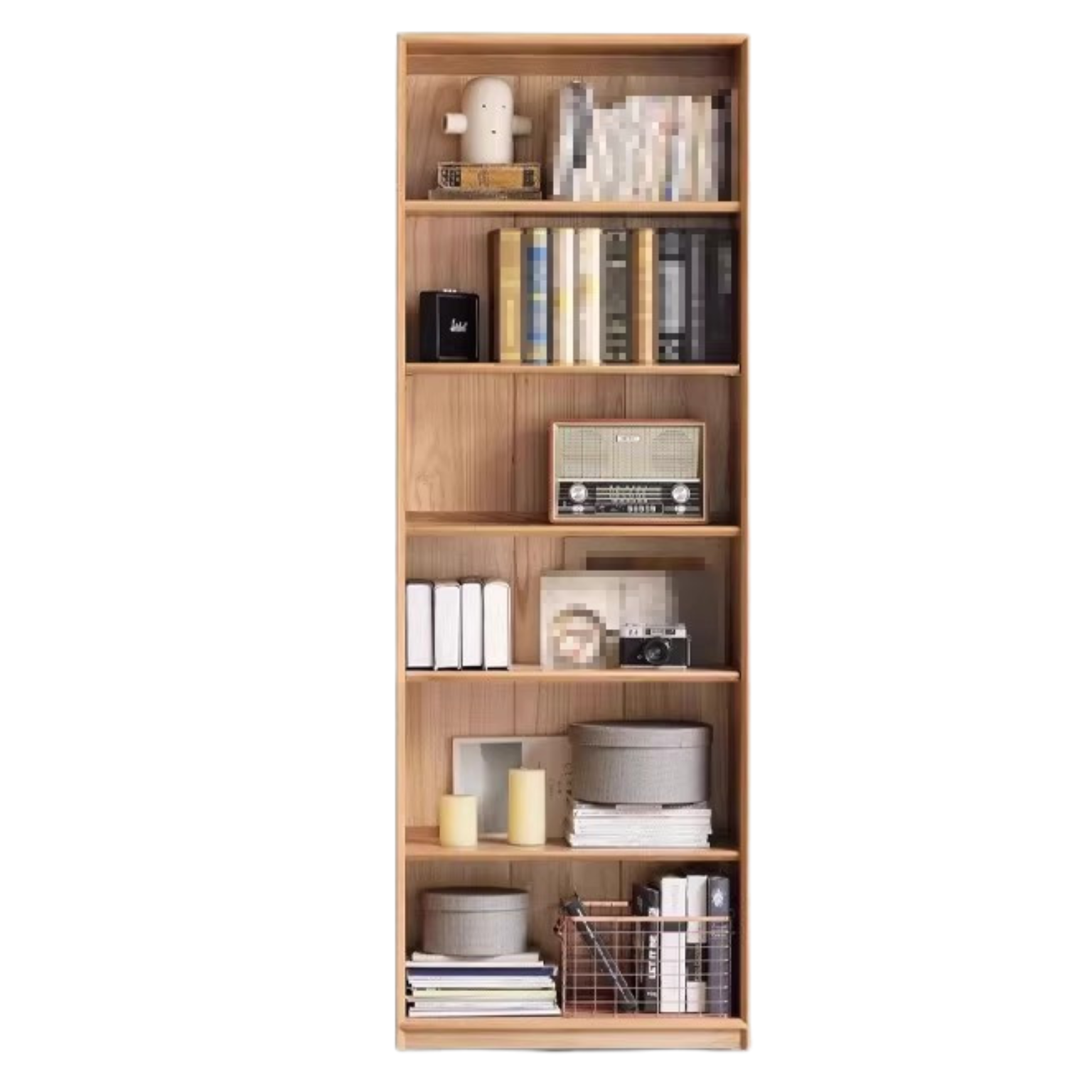 Oak Solid Wood Nordic Style Bookshelf with Floor Storage Cabinet