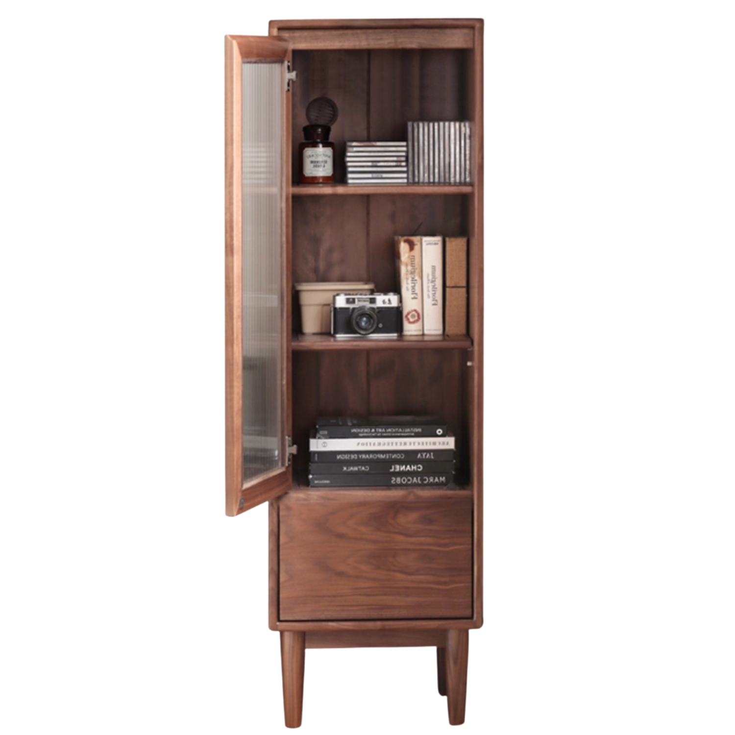 Black Walnut, Sandal Solid Wood Side Cabinet Narrow Vintage Storage