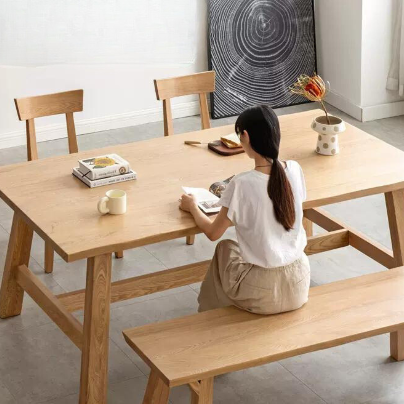 Ash Solid Wood Farmhouse Style Natural Edges Dining Table