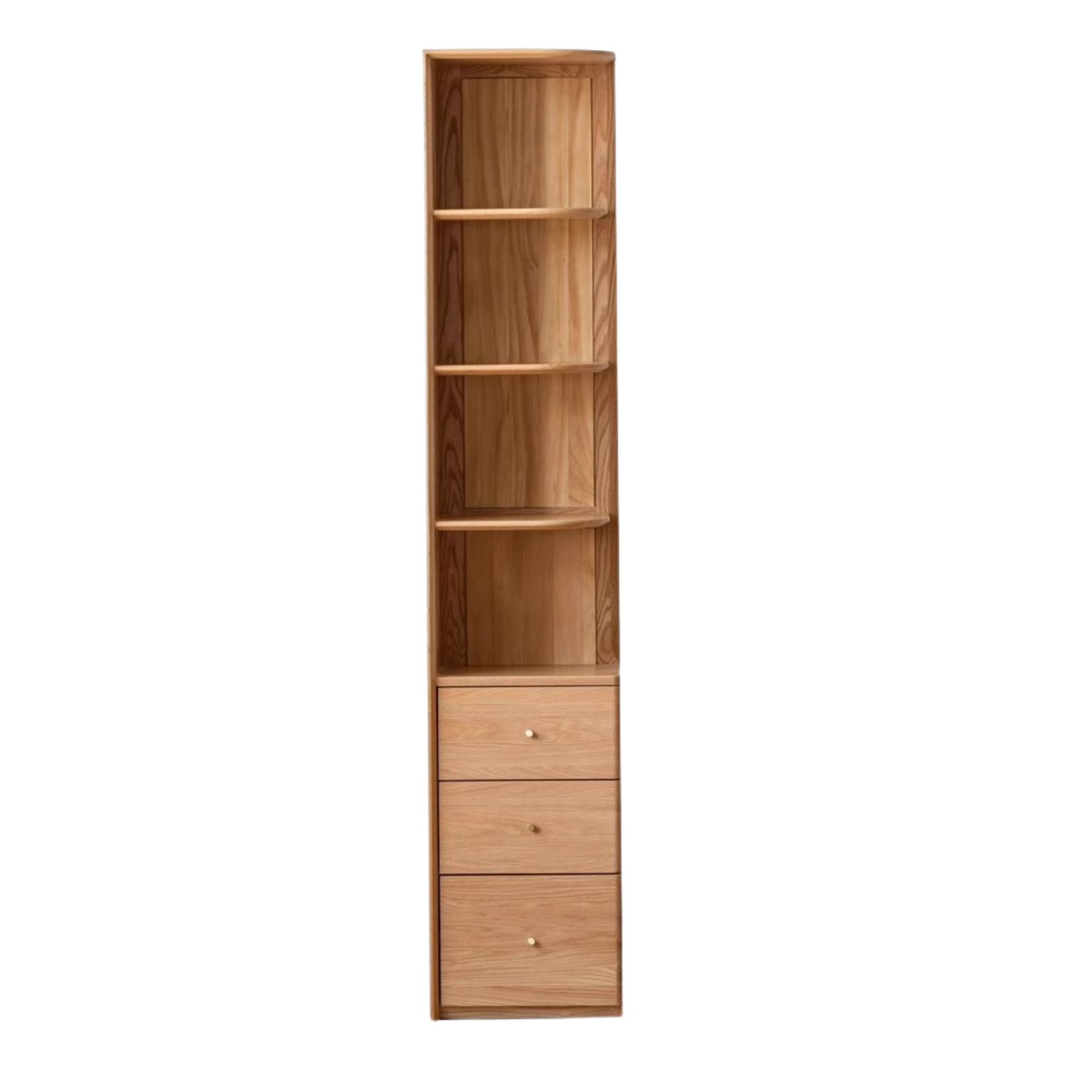 Oak Solid Wood Nordic Style Bookshelf with Floor Storage Cabinet