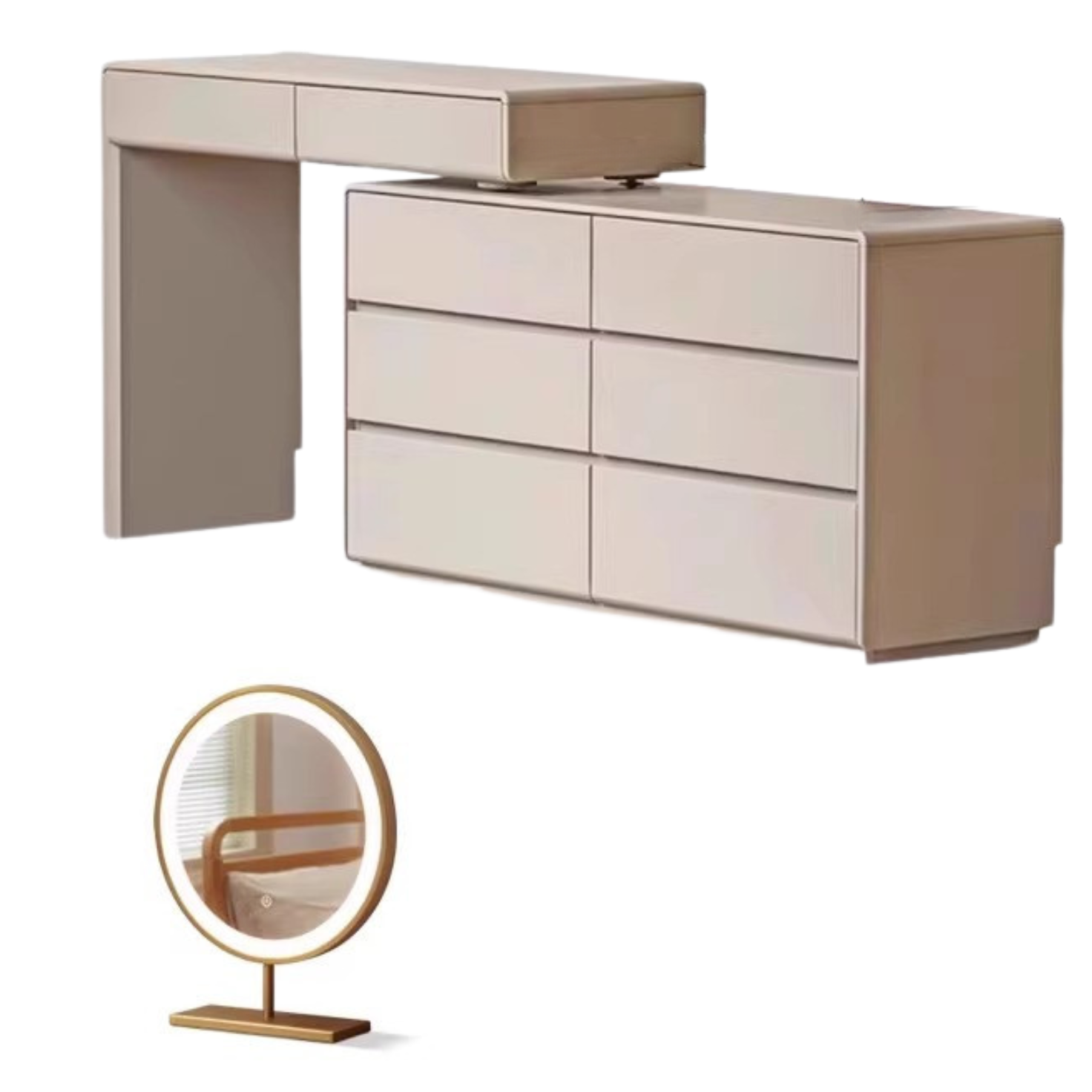 Poplar Solid Wood Retractable Dressing Table Light Luxurious Drawer