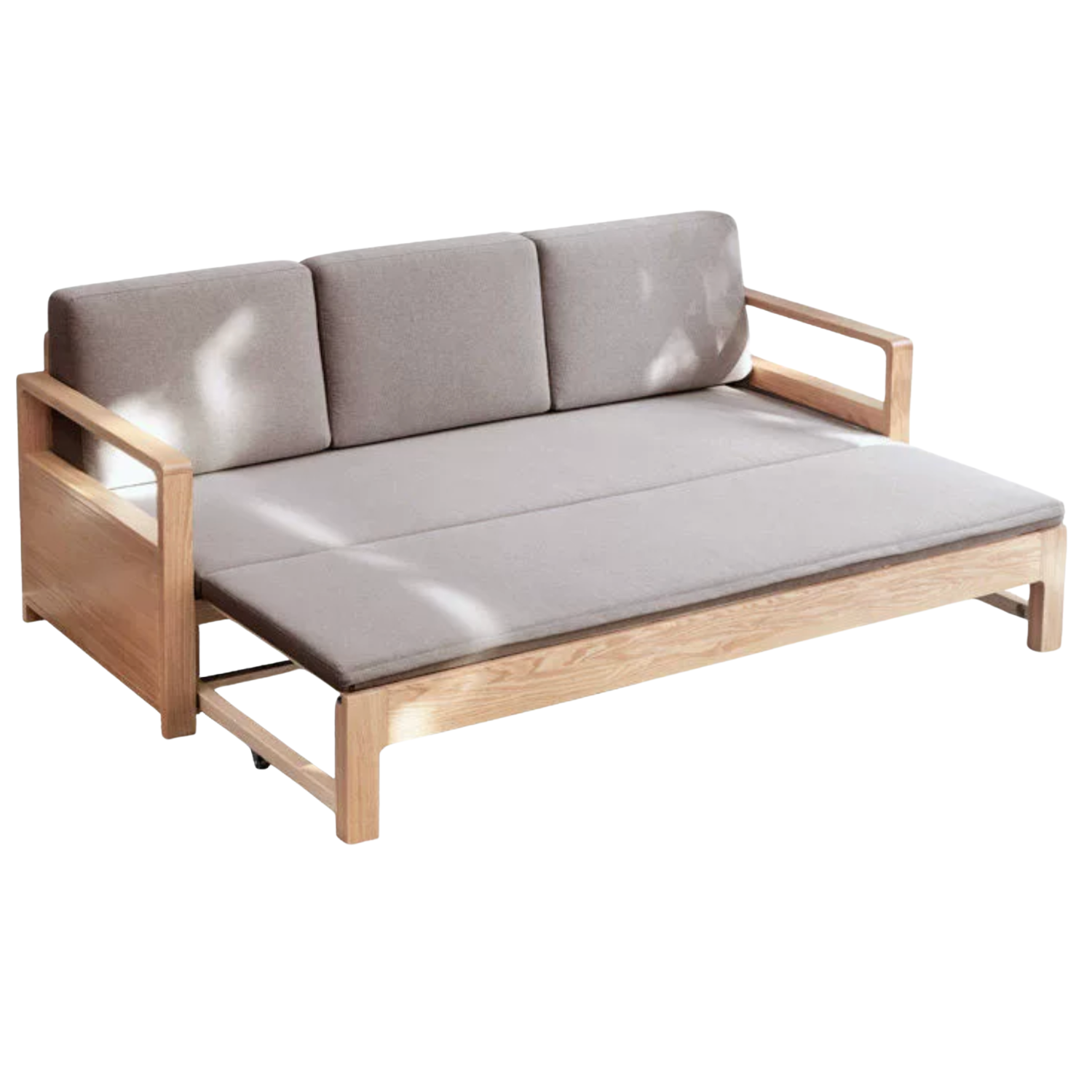 Oak Solid Wood Sofa Bed with Storage, Modern Design