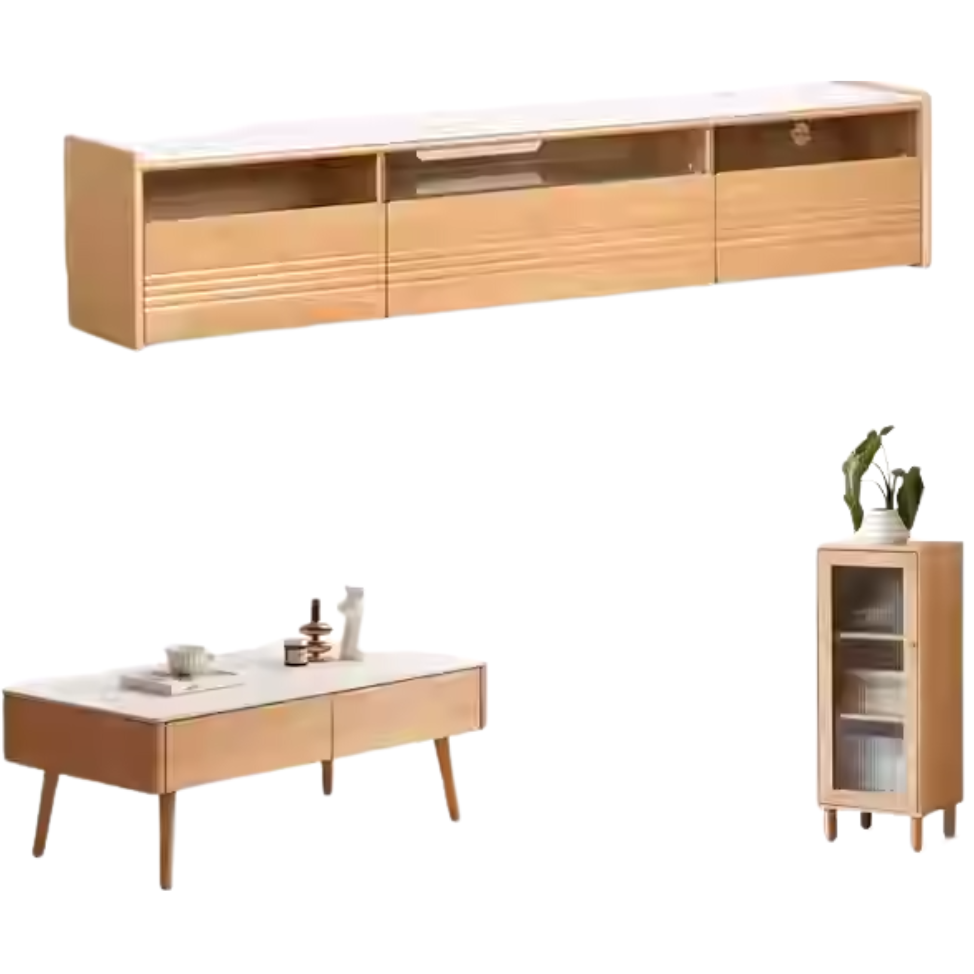 Pine Solid Wood Floor Rock Board TV Stand.