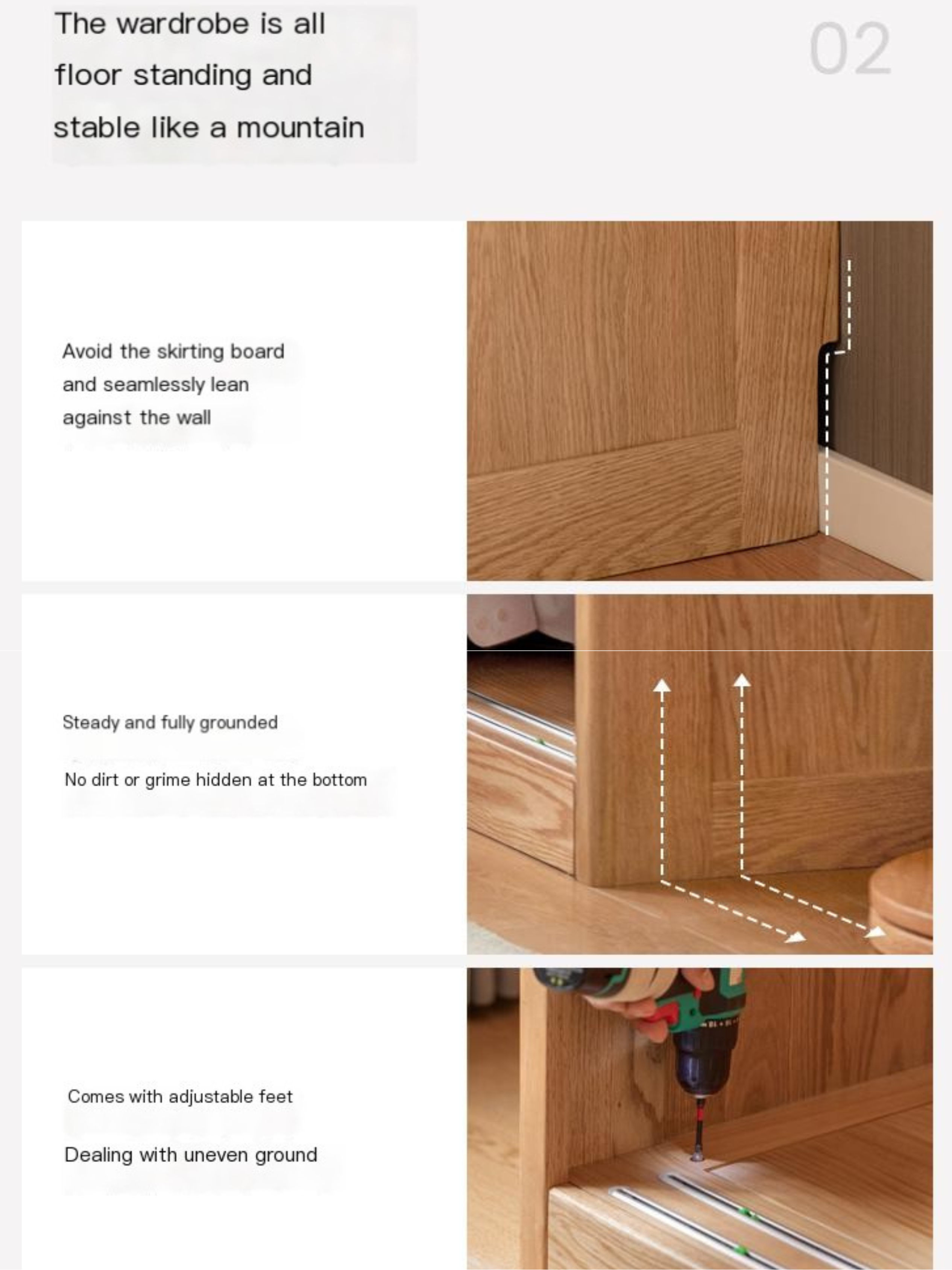 Oak, Ash Solid Wood Modern Wardrobe.