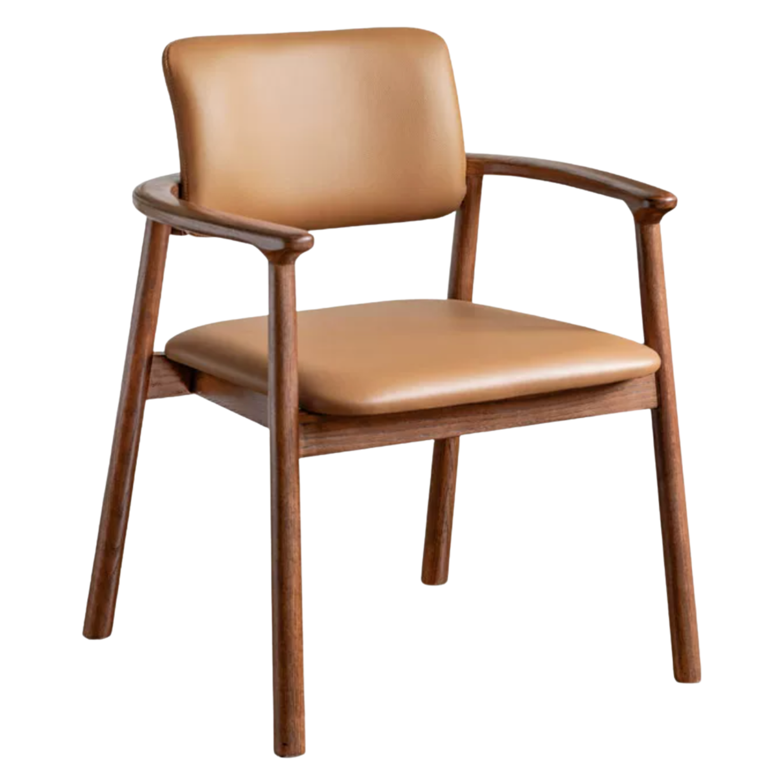 Black Walnut, Oak Solid Wood Leather Upholstered Armchair with Curved Oval Back