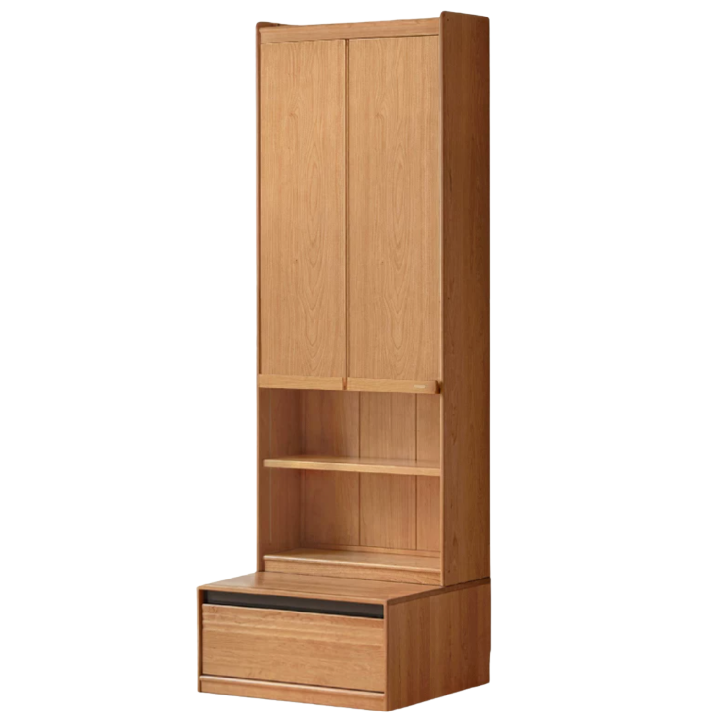 Cherry Solid Wood Bookcase with Wall Integration and Floor Storage Cabinet