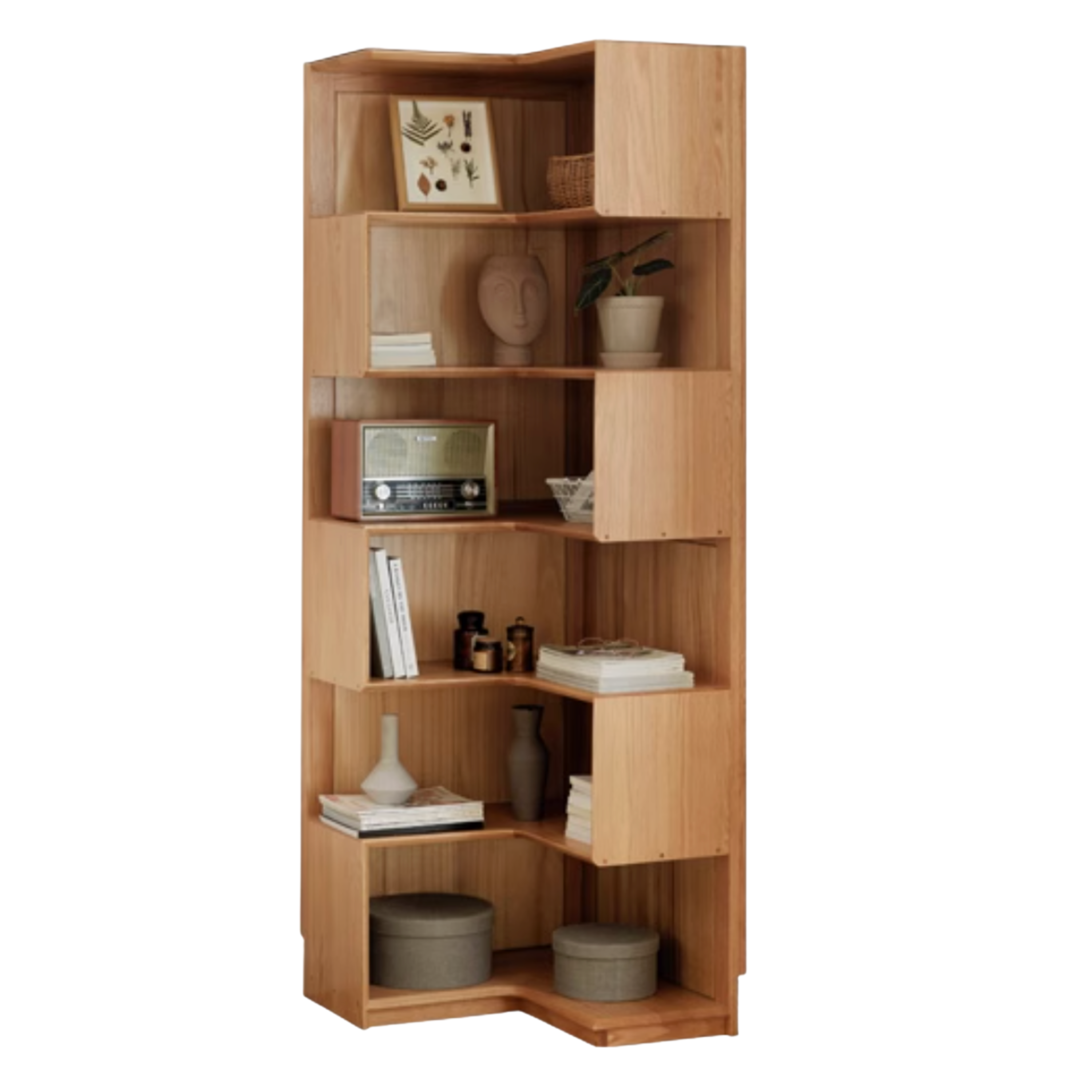 Oak, Ash Solid Wood Modular Bookcase with Glass Doors