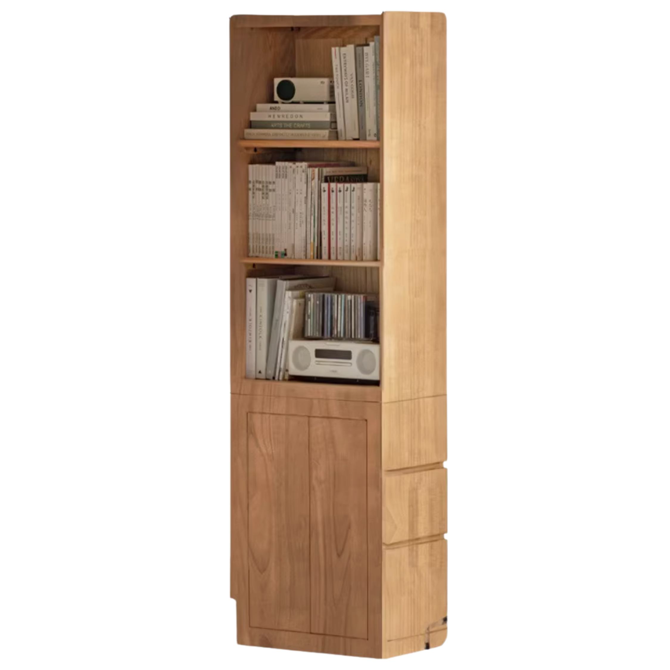 Oak Solid Wood, Solid Rubberwood Bookcase, Floor-Standing Storage Cabinet