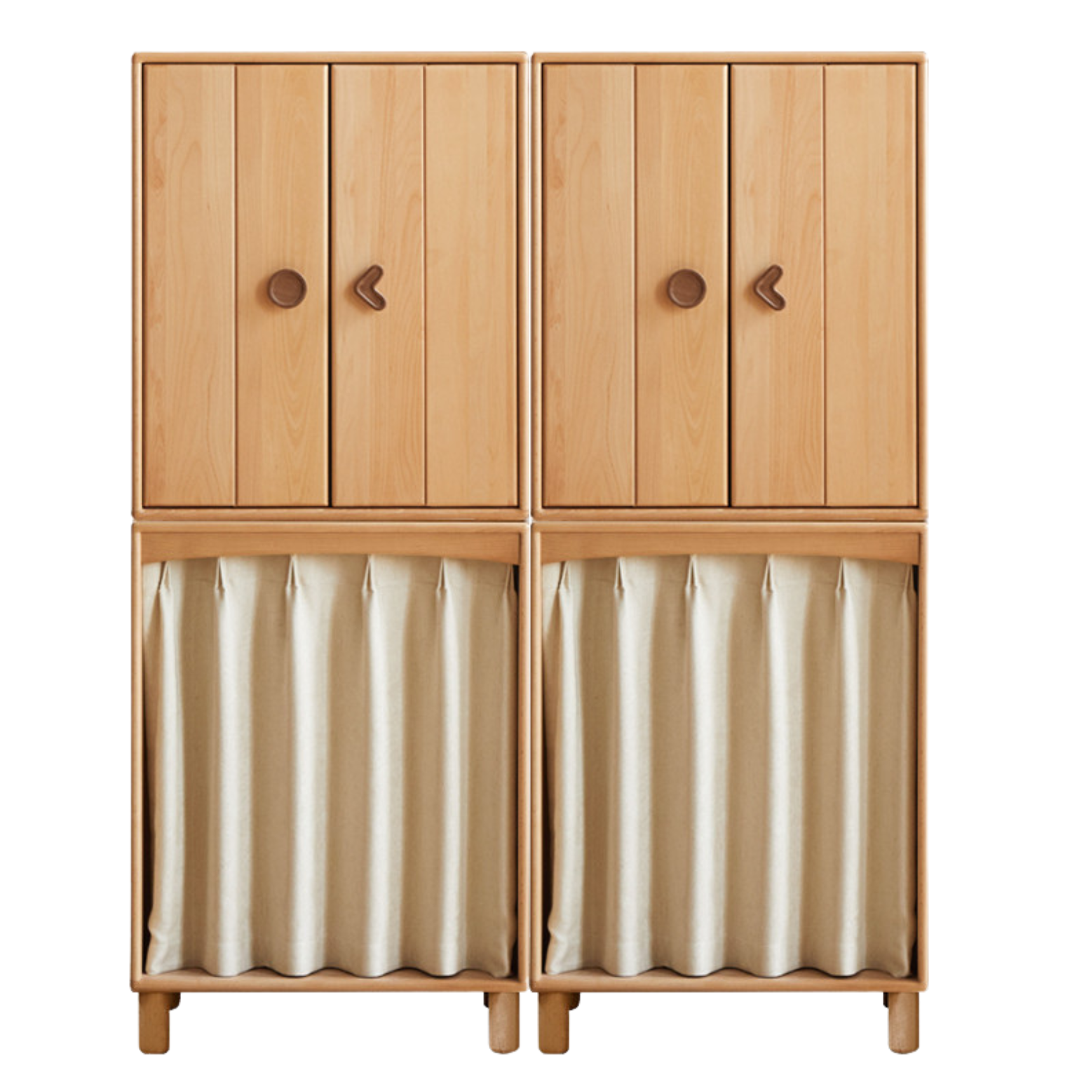 Beech, Rubber Solid Wood Children's Wardrobe,Combination Storage Cabinet