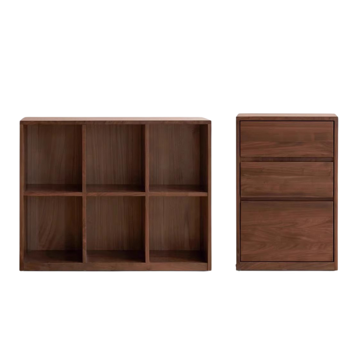Black Walnut, Rubberwood Solid Wood Low Bookshelf Combination Floor-Standing Cabinet