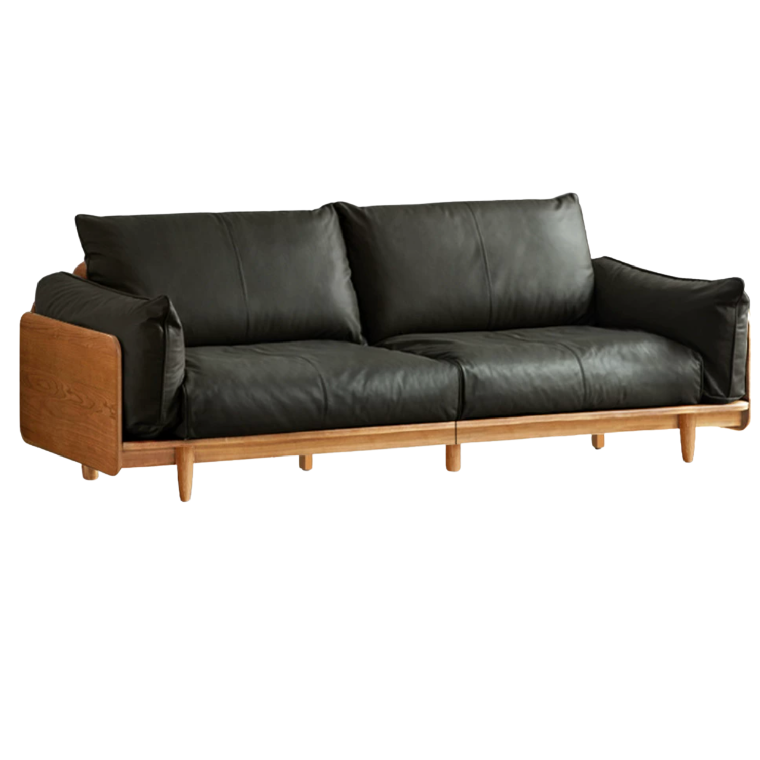 Cherry Wood Contemporary Casual Sofa Genuine Leather, Fabric