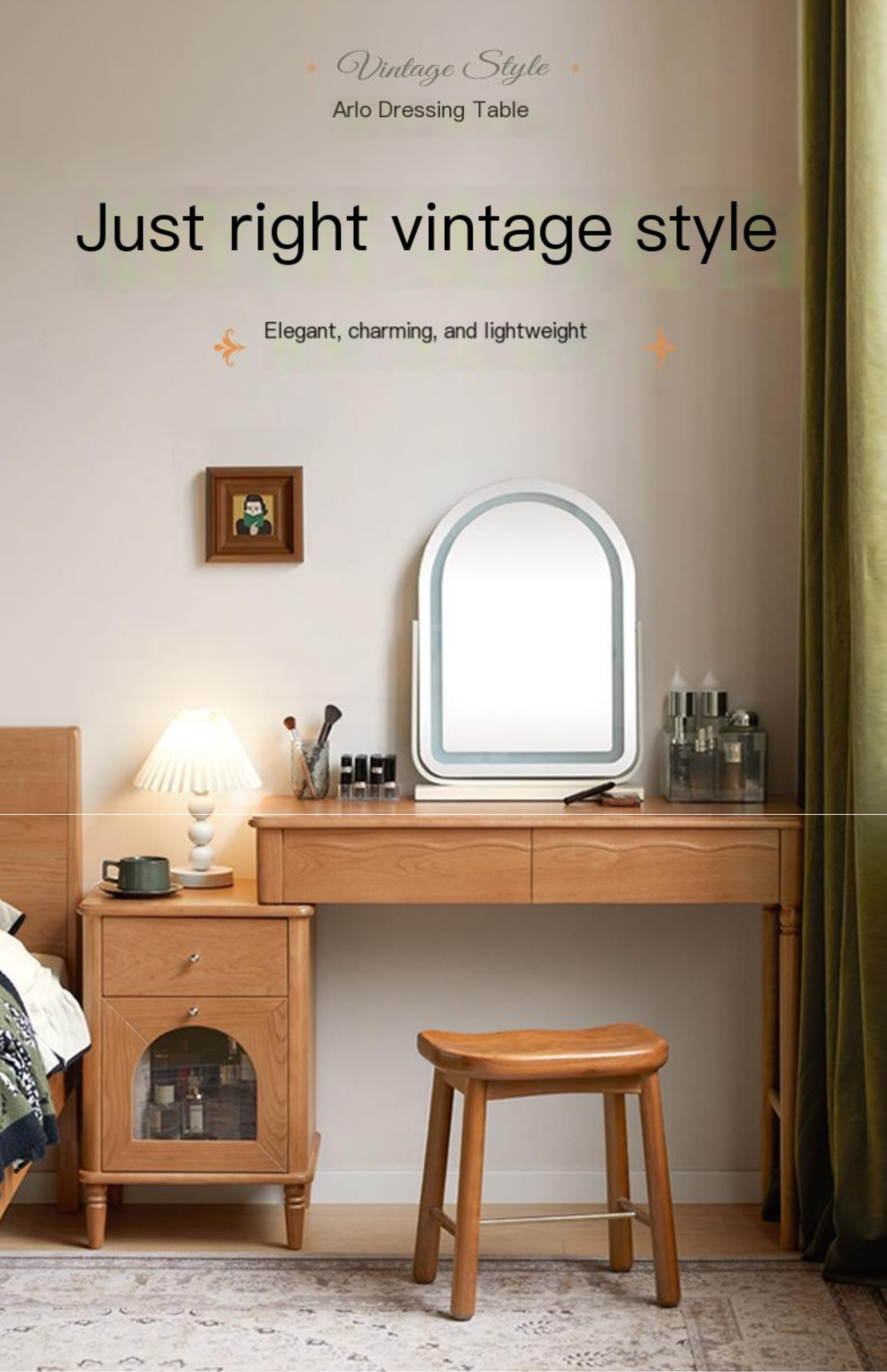 Cherry Solid Wood Medieval Style Retractable Dressing Table.