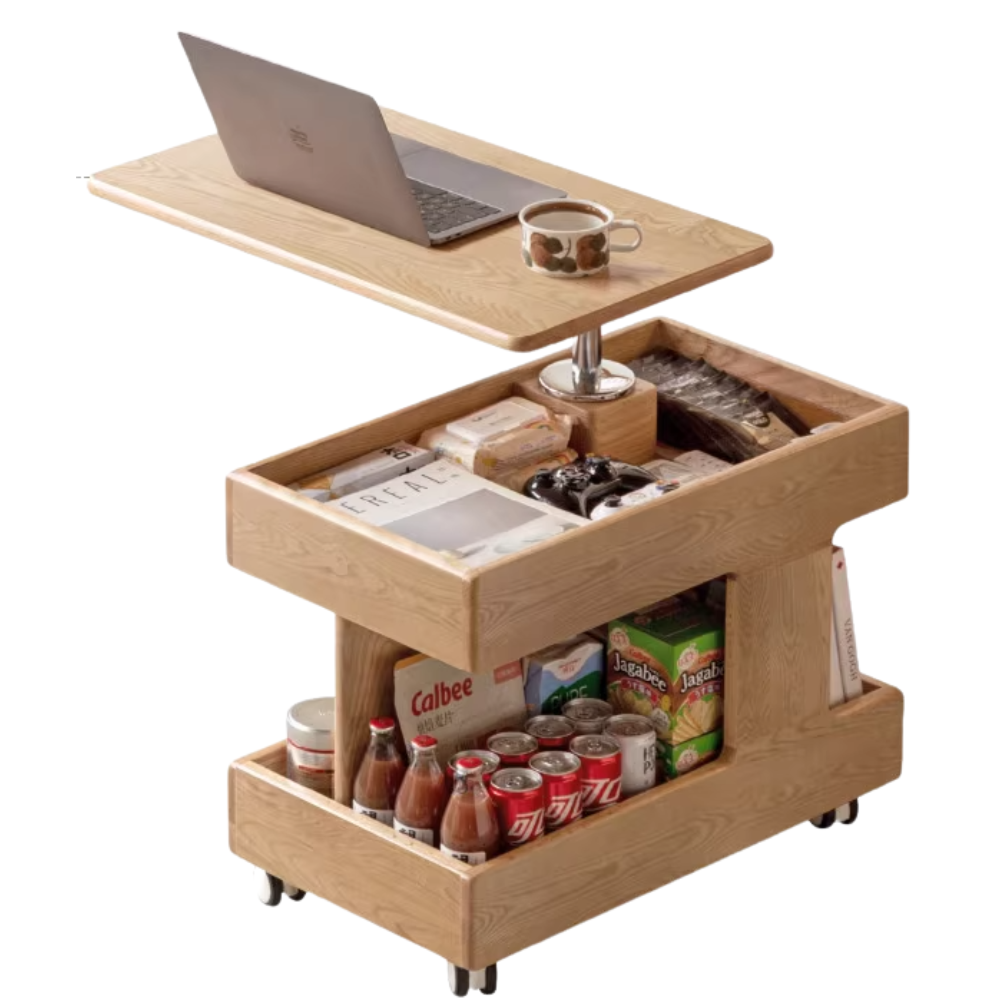 Oak, Cherry, Black Walnut, Ash Solid Wood Rotating Mobile Side Table