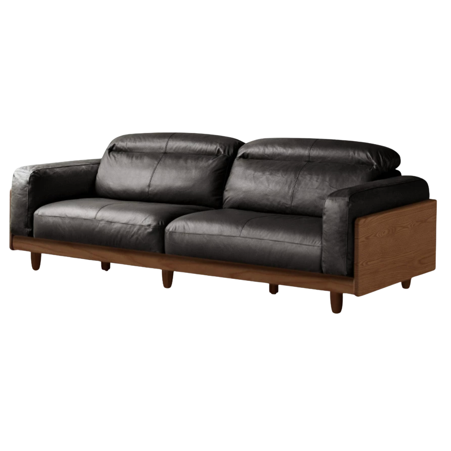 Black Walnut, Sandalwood, Ash Solid Wood Leather Sofa Italian Light Luxury.