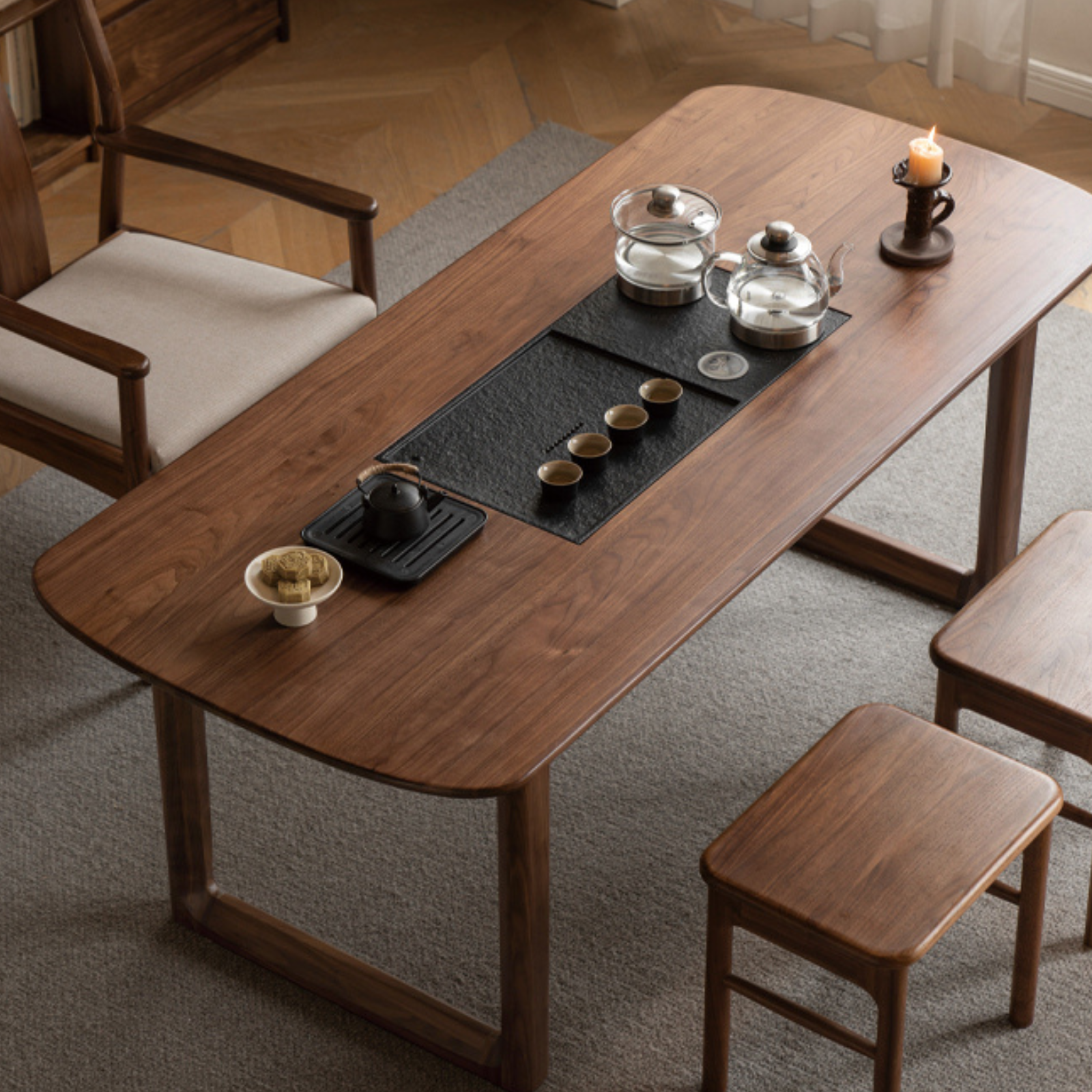 Black Walnut Solid Wood Tea Table Tea Tray Integrated.