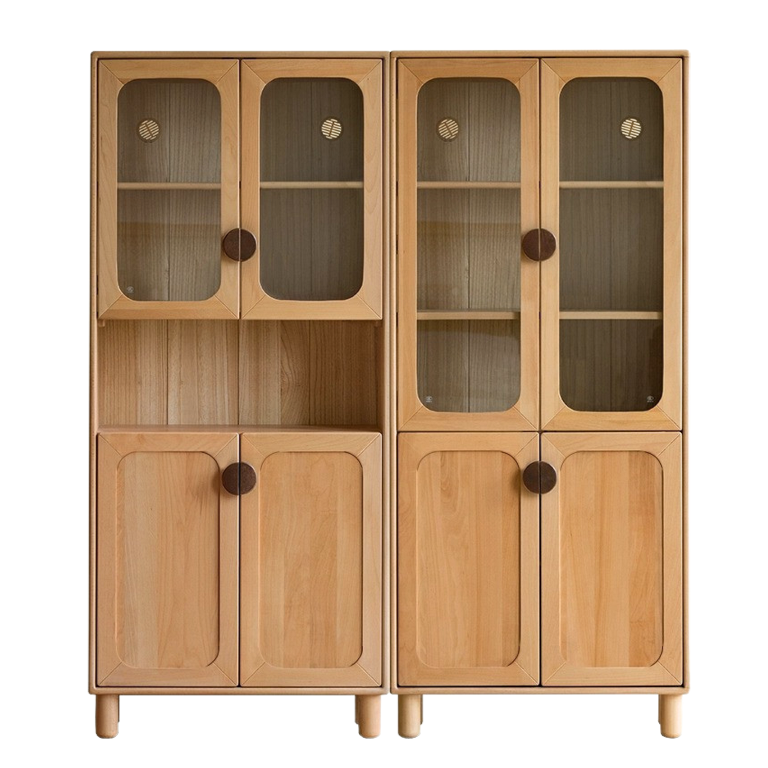 Beech Solid Wood Bookcase Study Bookshelf Cabinet Combination