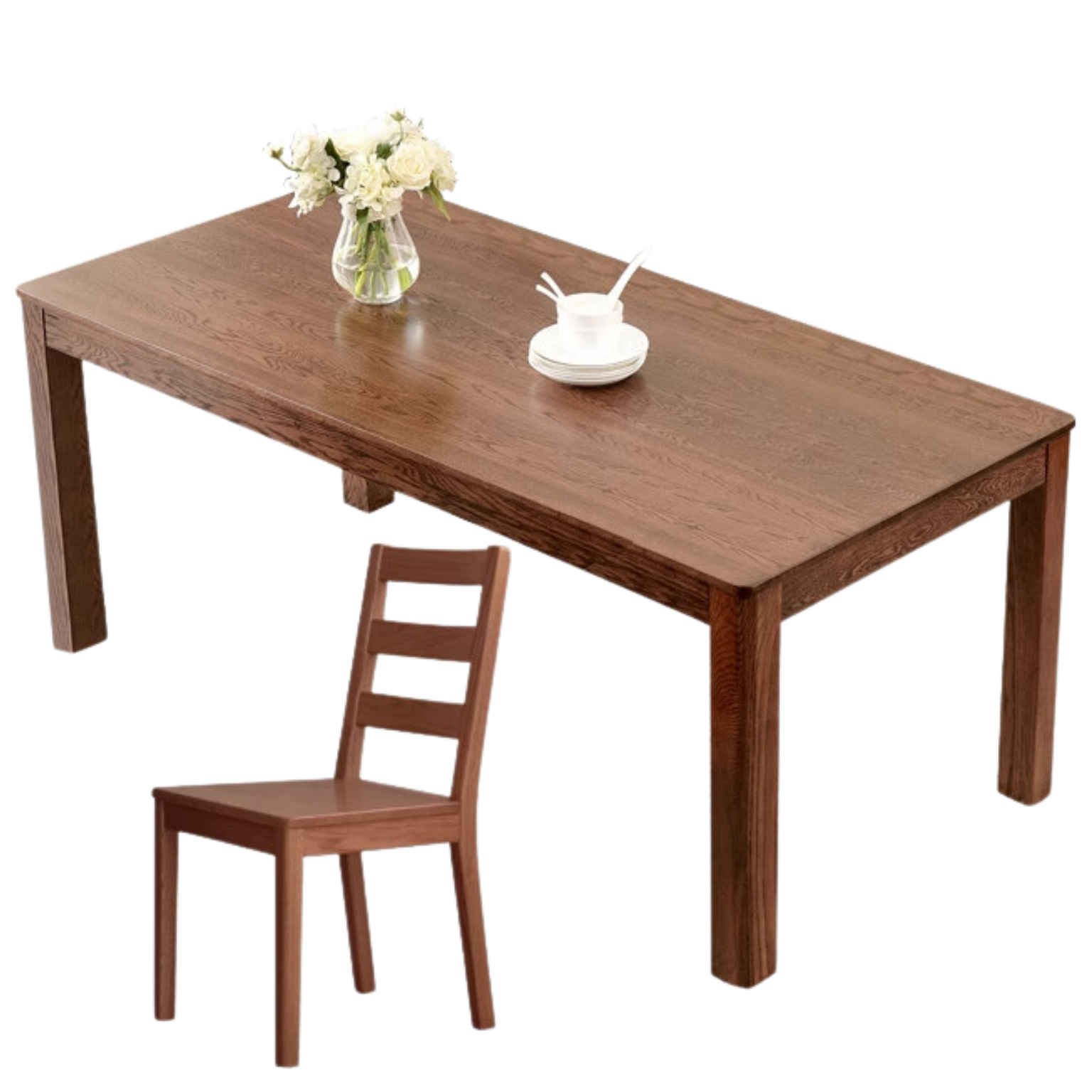 Oak Solid Wood, Solid Rubberwood Nordic Dining Table