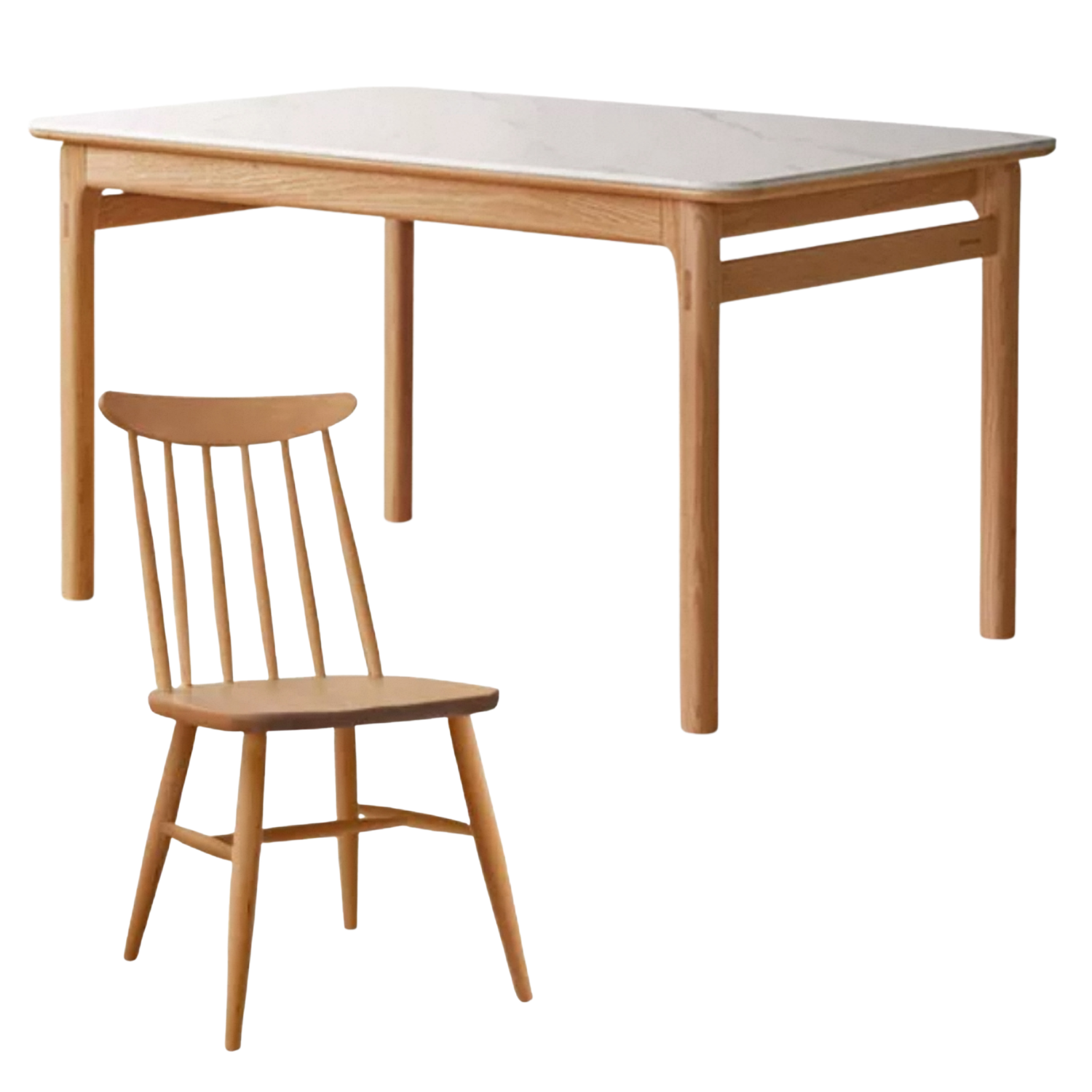 Oak, Solid Rubberwood Modern Rock Plate Dining Table