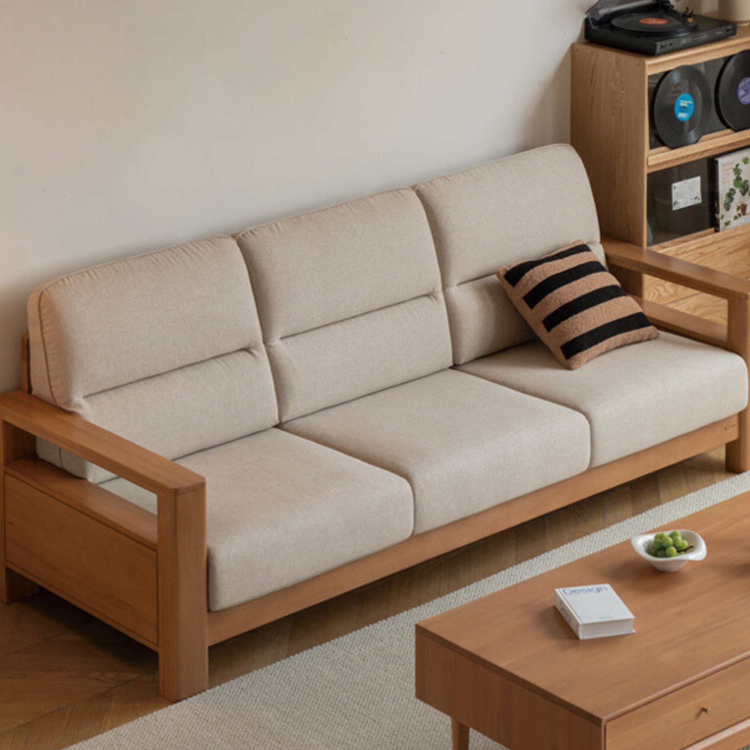 Poplar Solid Wood Sofa Modern Simple High Back Fabric Sofa