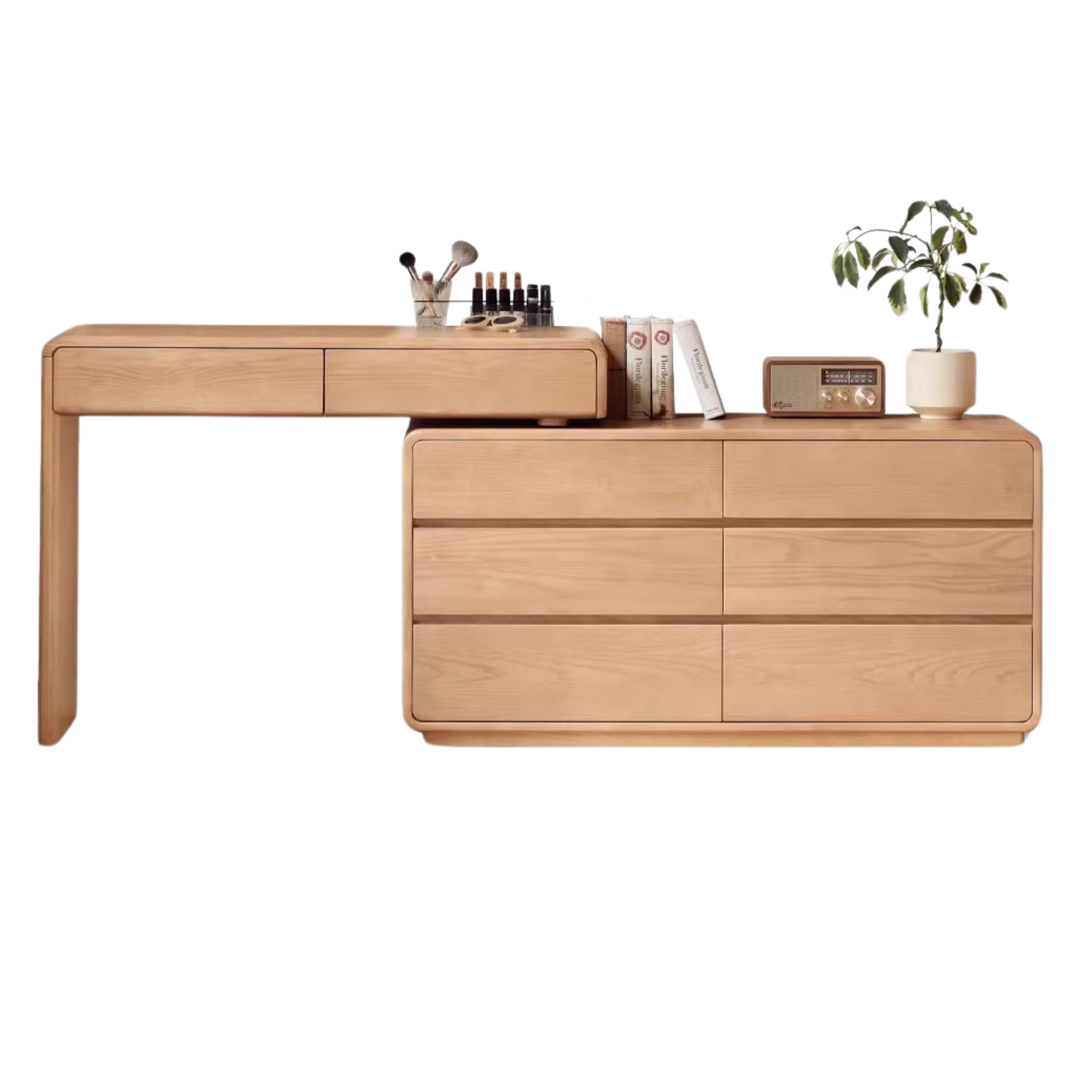 Ash Solid Wood Telescopic Dressing Table Integrated Storage.