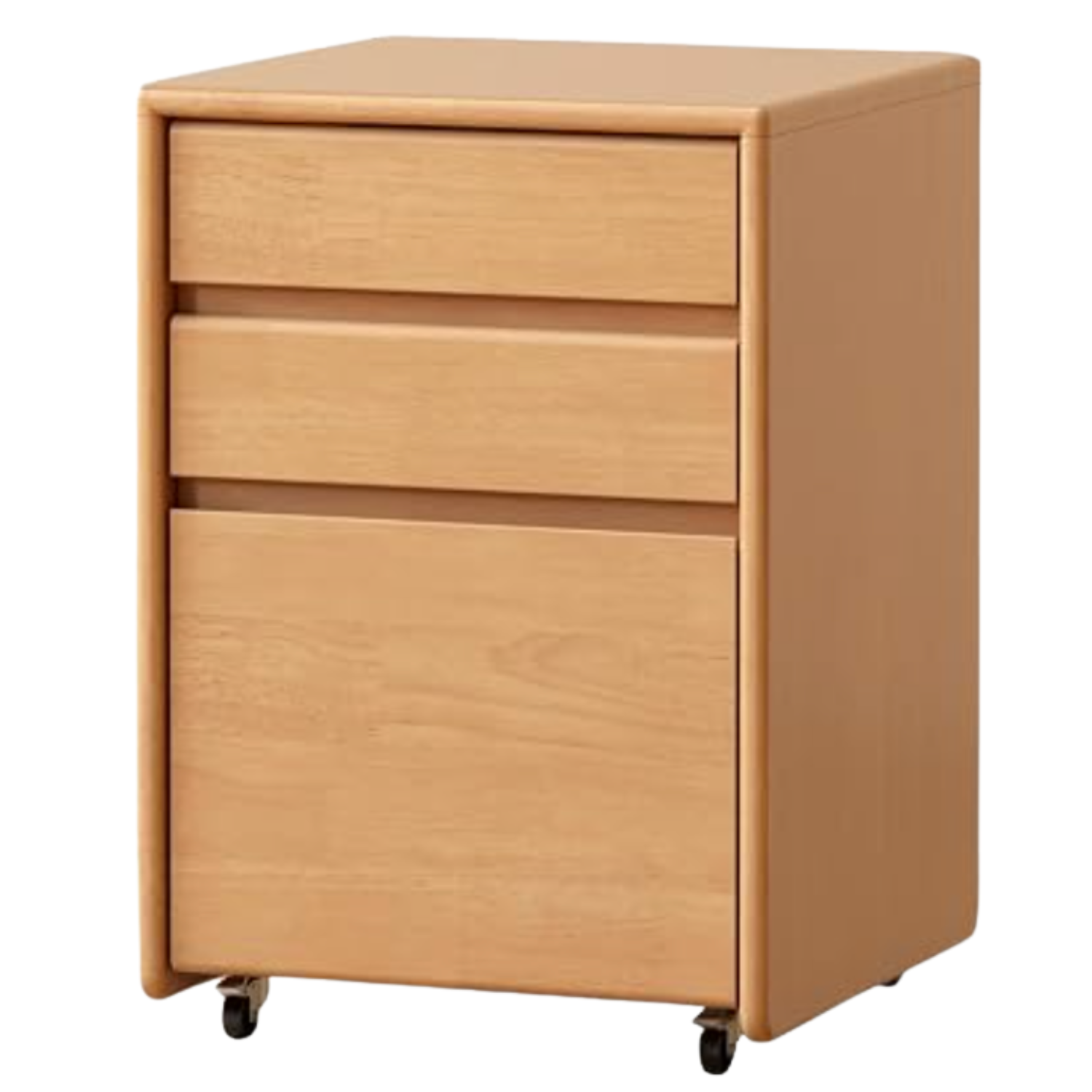 Rubberwood Solid Wood 3-Drawer Mobile File Pedestal Cabinet with Casters