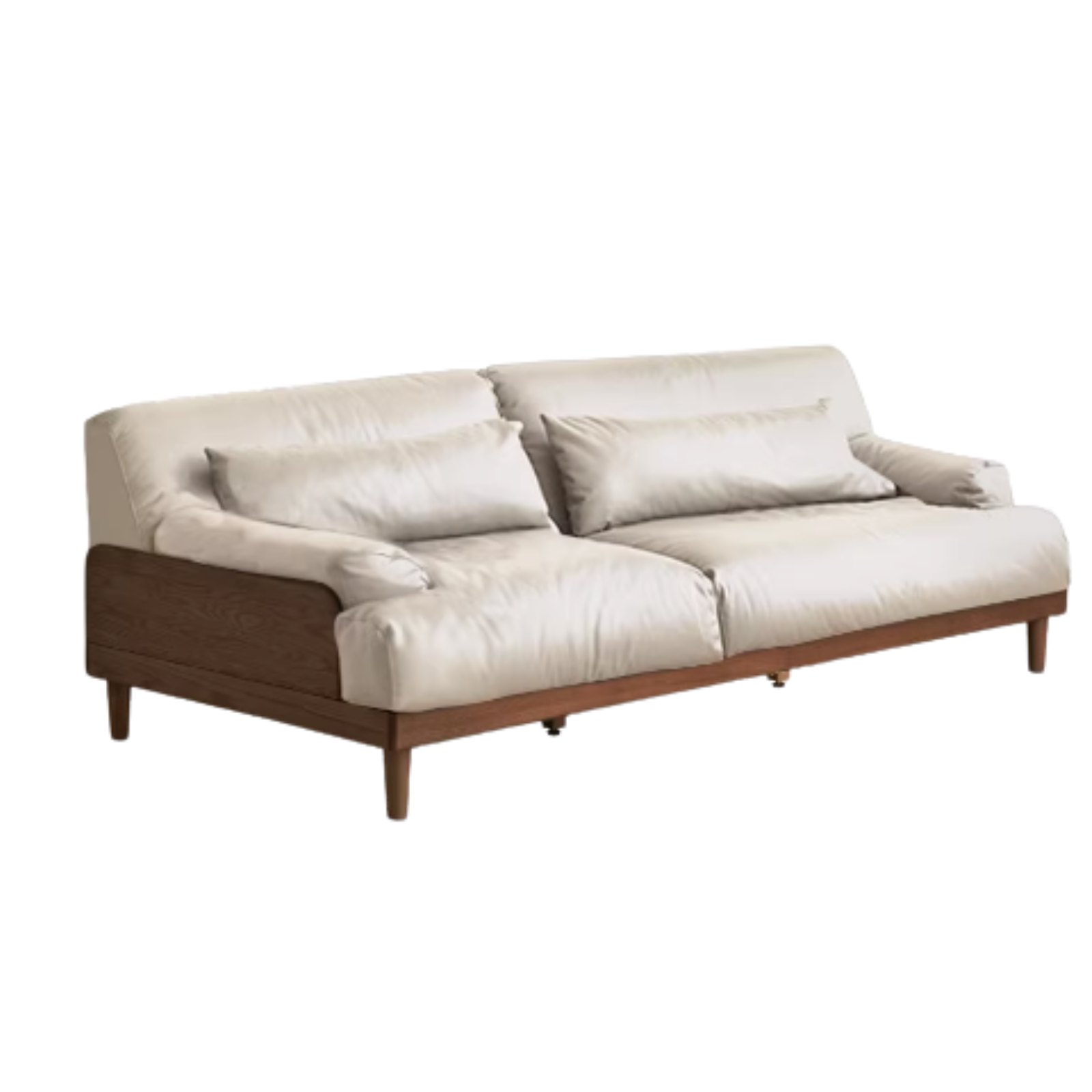 Black Walnut, Oak Solid Wood Leather Down Sofa.