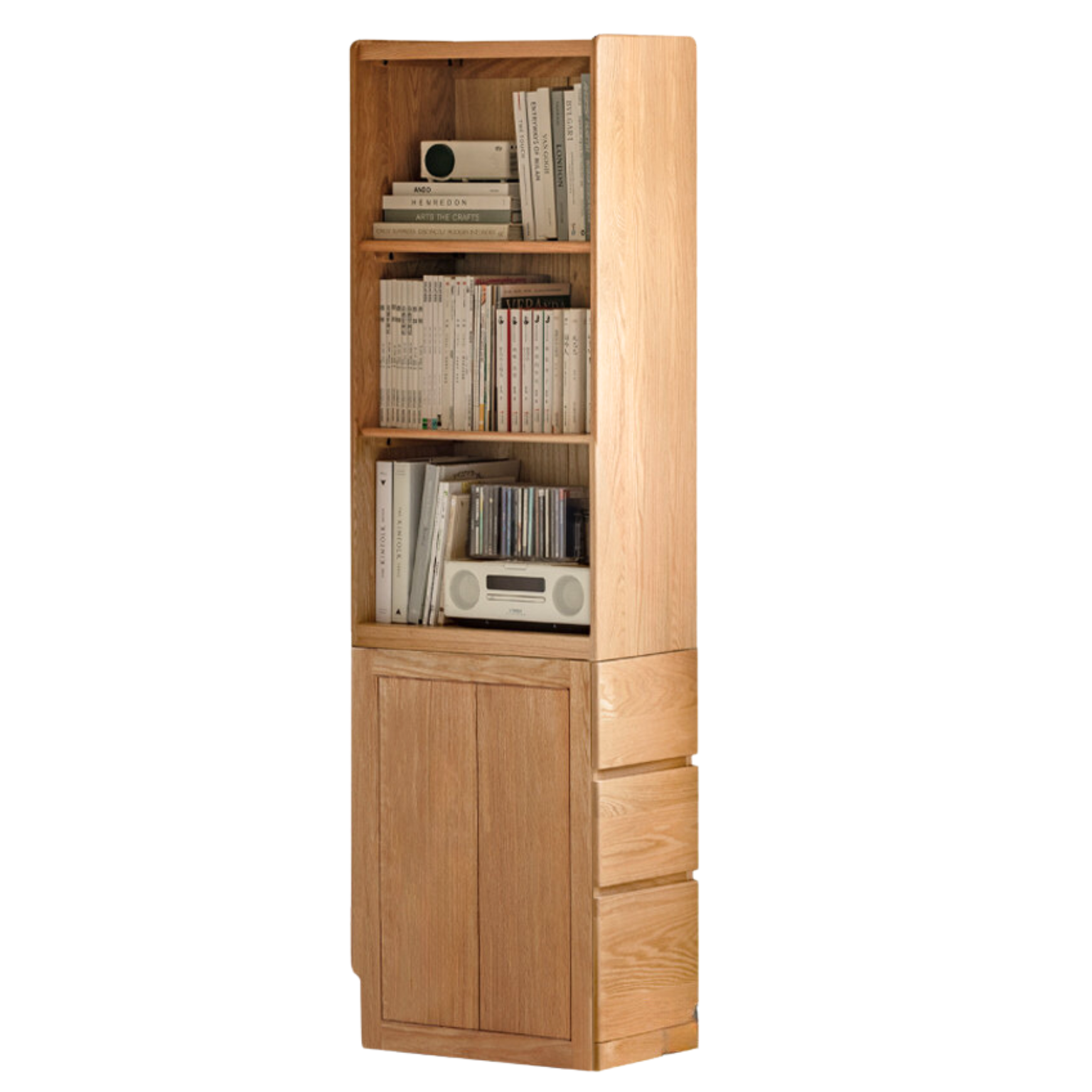 Oak Solid Wood, Solid Rubberwood Bookcase, Floor-Standing Storage Cabinet