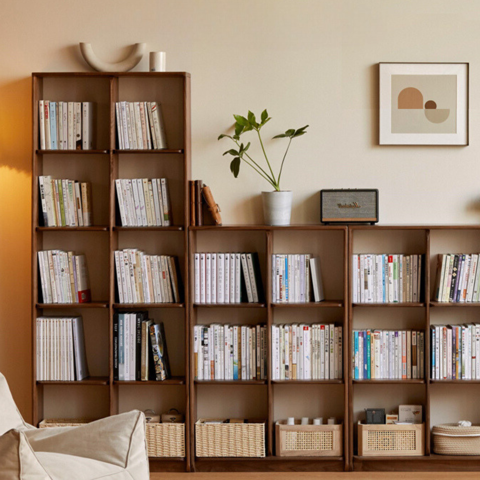 Sandalwood, Black Walnut Solid Wood Bookshelf Shelf Free Lattice Combination