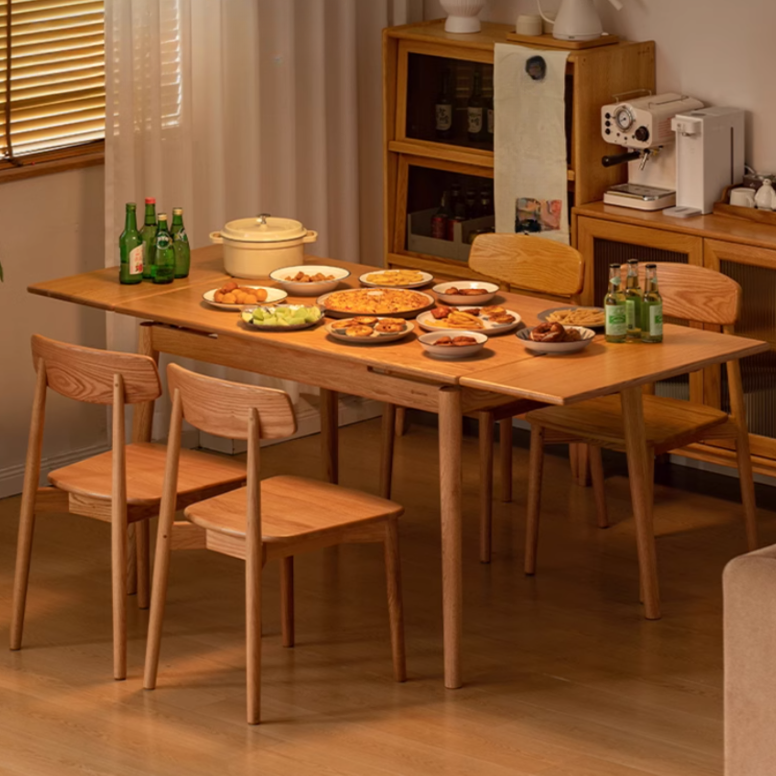 Oak Solid Wood Retractable Large Tabletop Dining Table
