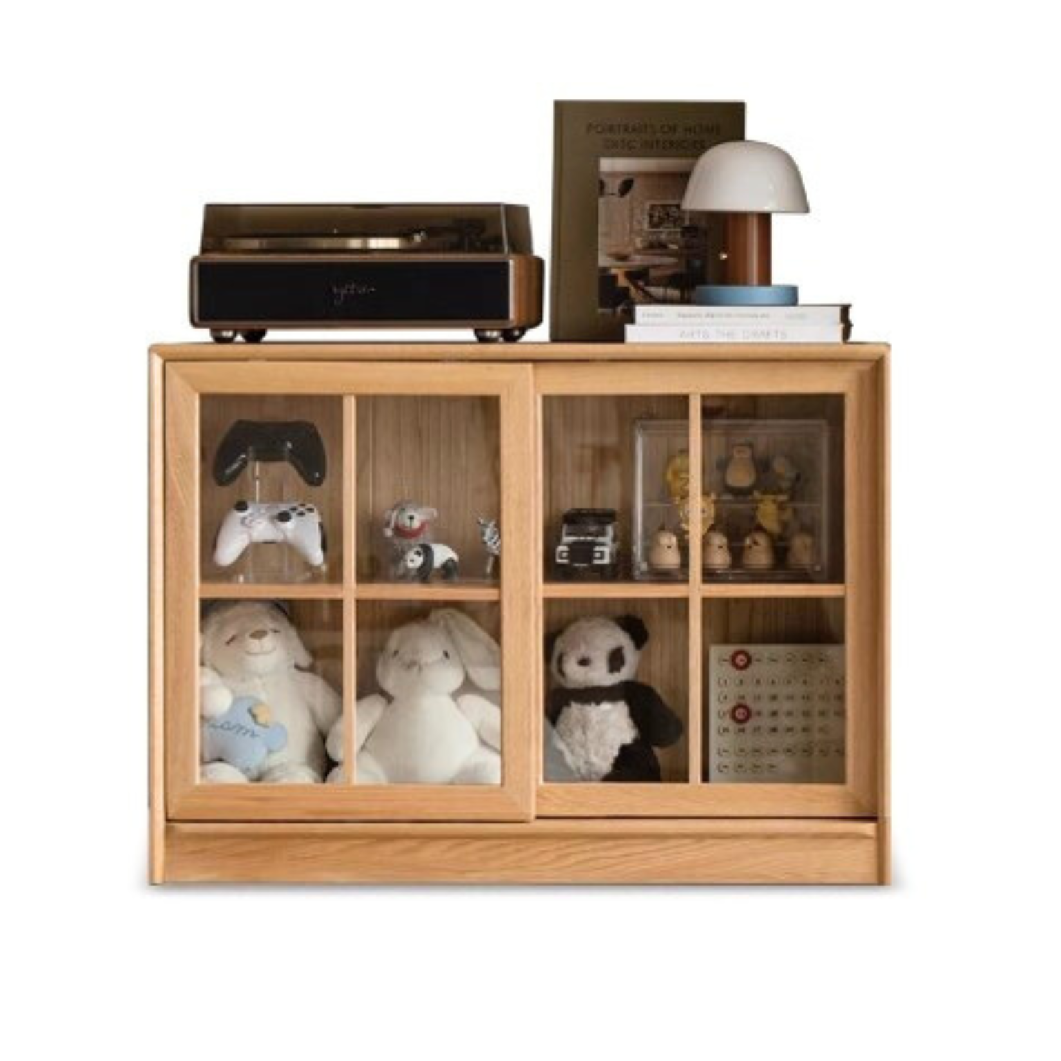 Oak Solid Wood Bookcase Floor to Floor Free Combination Sliding Door