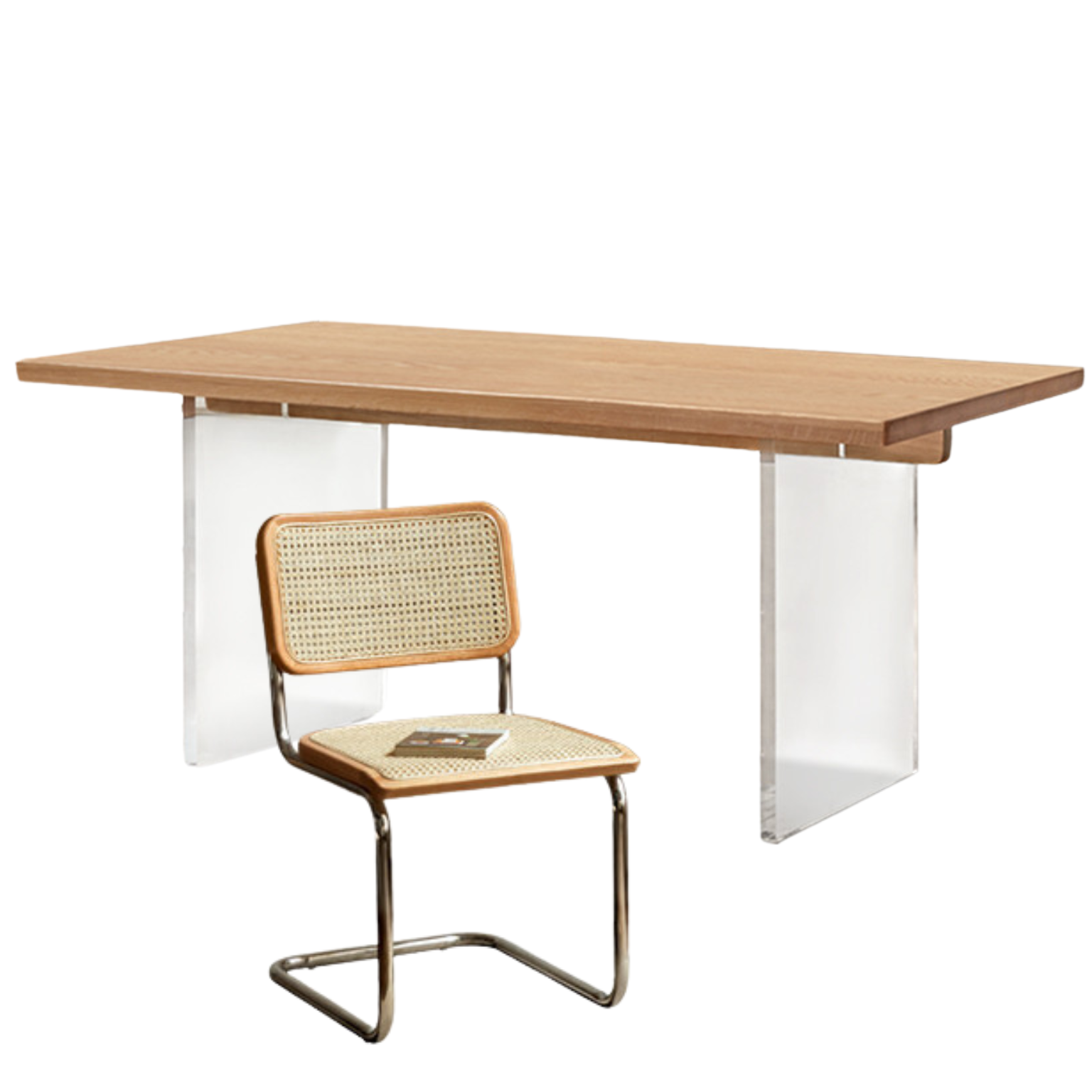 Black Walnut, South American Walnut, Oak Solid Wood Acrylic Suspension Dining Table
