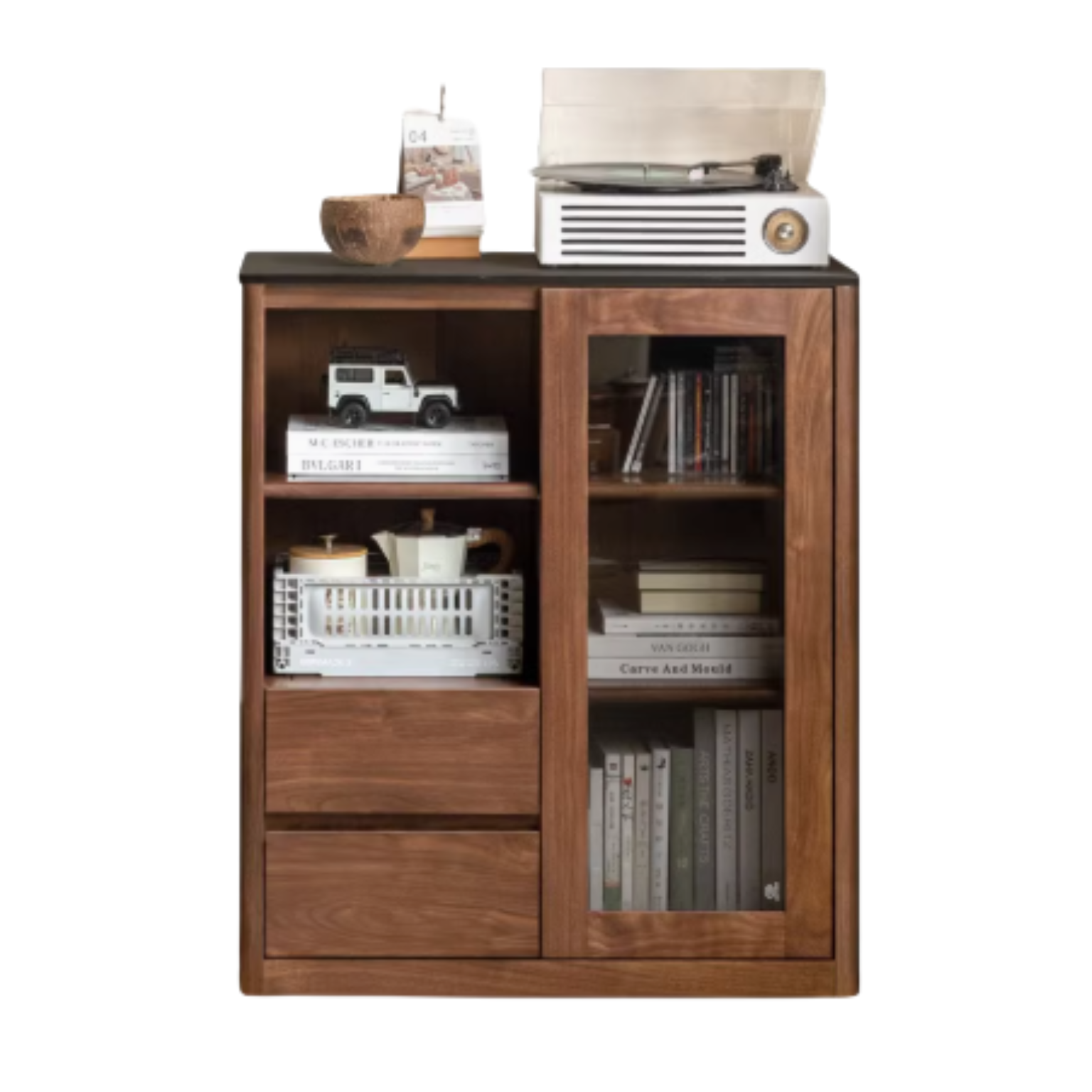 Black Walnut, Sandalwood Solid Wood Rock Slab Side Cabinet
