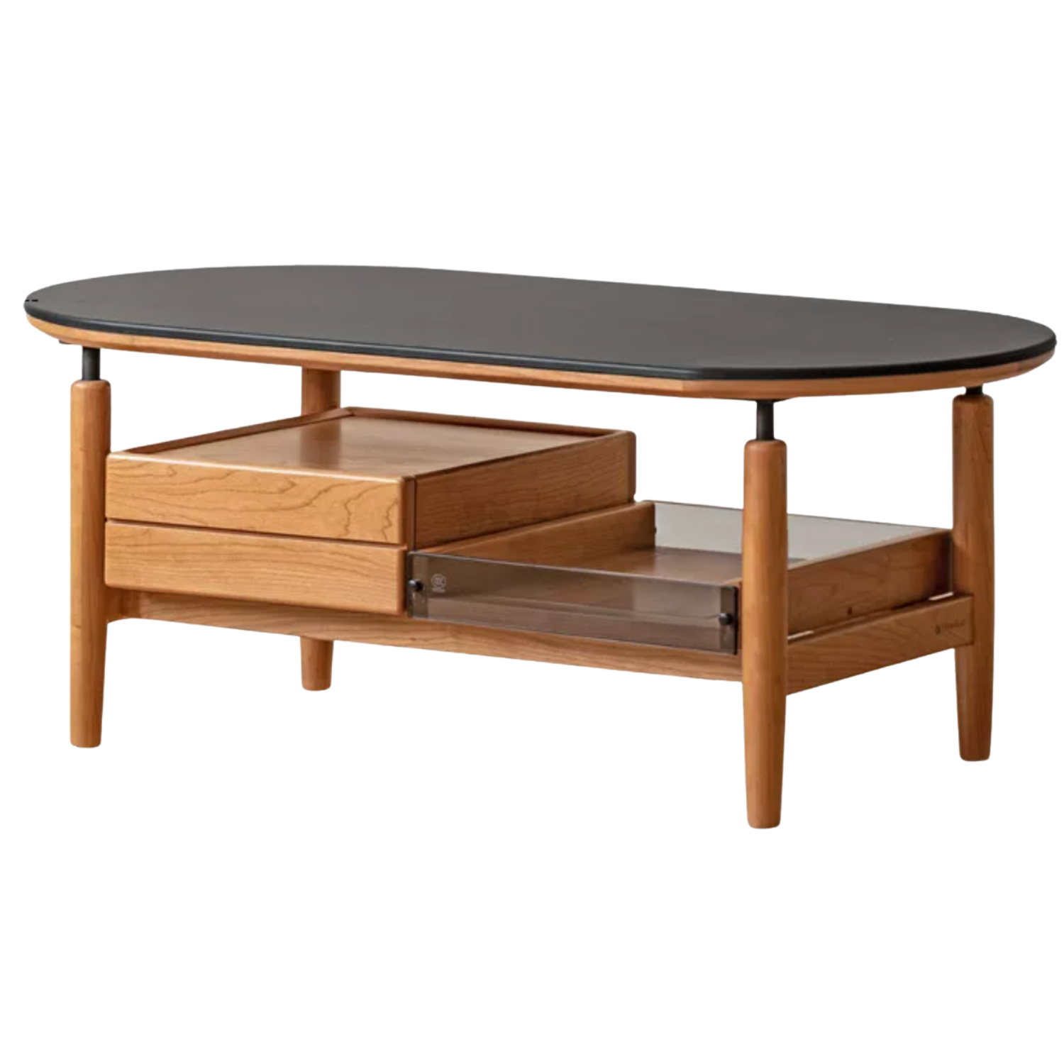 Cherry Solid Wood Modern Rock Coffee Table with Drawer
