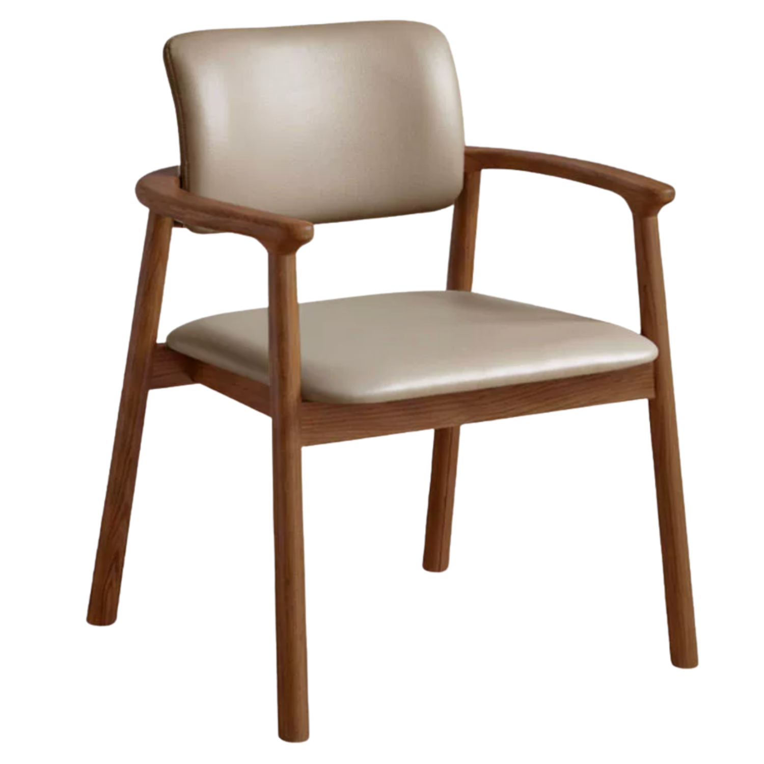 Black Walnut, Oak Solid Wood Leather Upholstered Armchair with Curved Oval Back