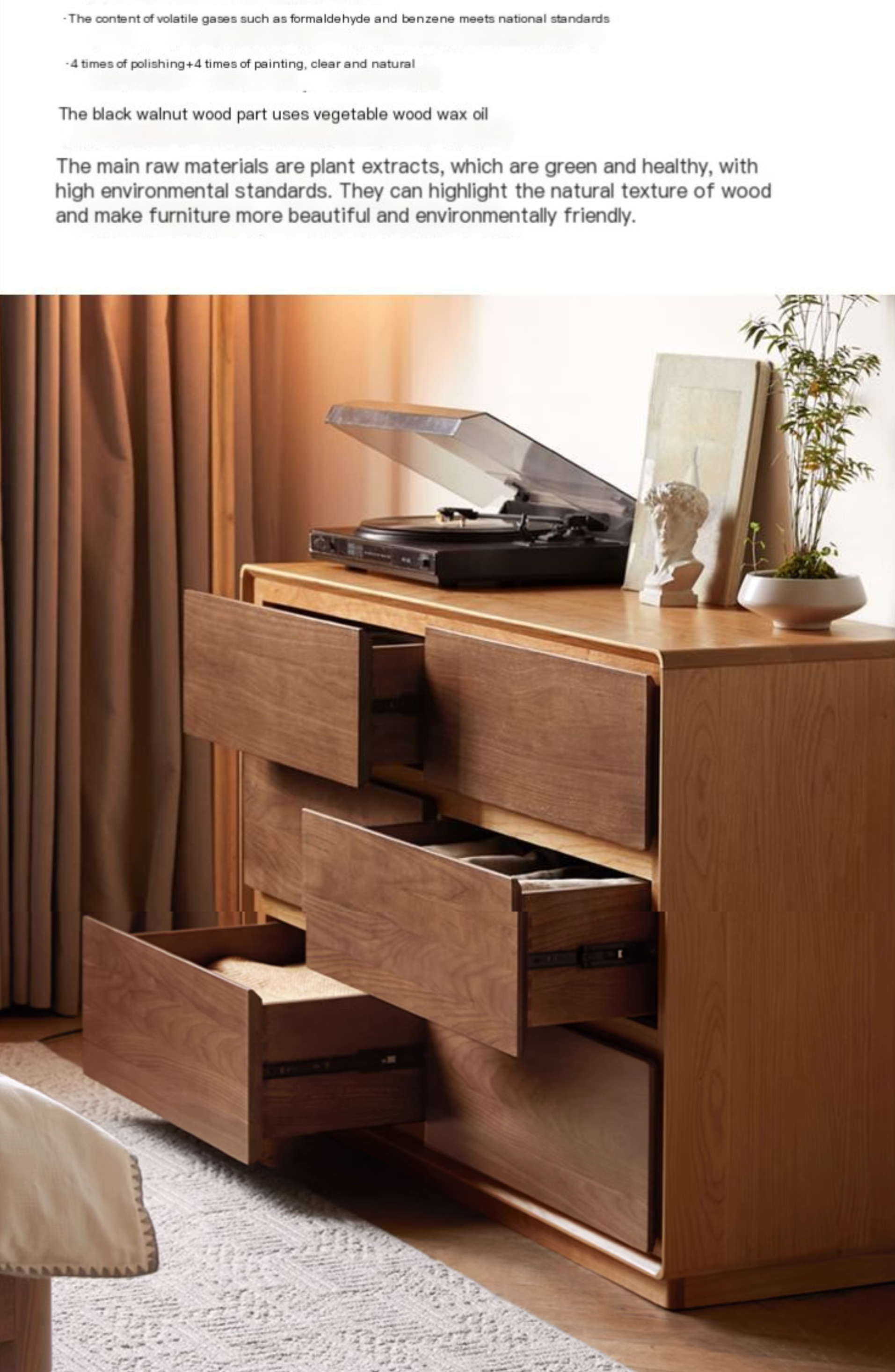Black Walnut, Cherry Solid Wood Modern Drawer Cabinet.