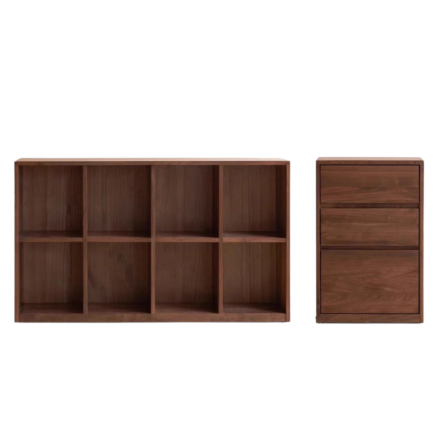 Black Walnut, Rubberwood Solid Wood Low Bookshelf Combination Floor-Standing Cabinet