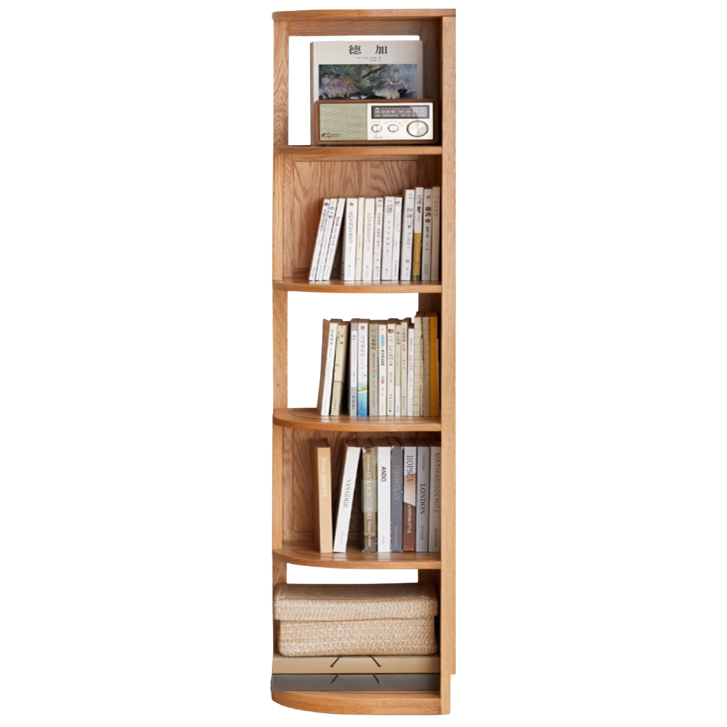 Ash, Oak, Rubbber Solid Wood Corner Bookshelf