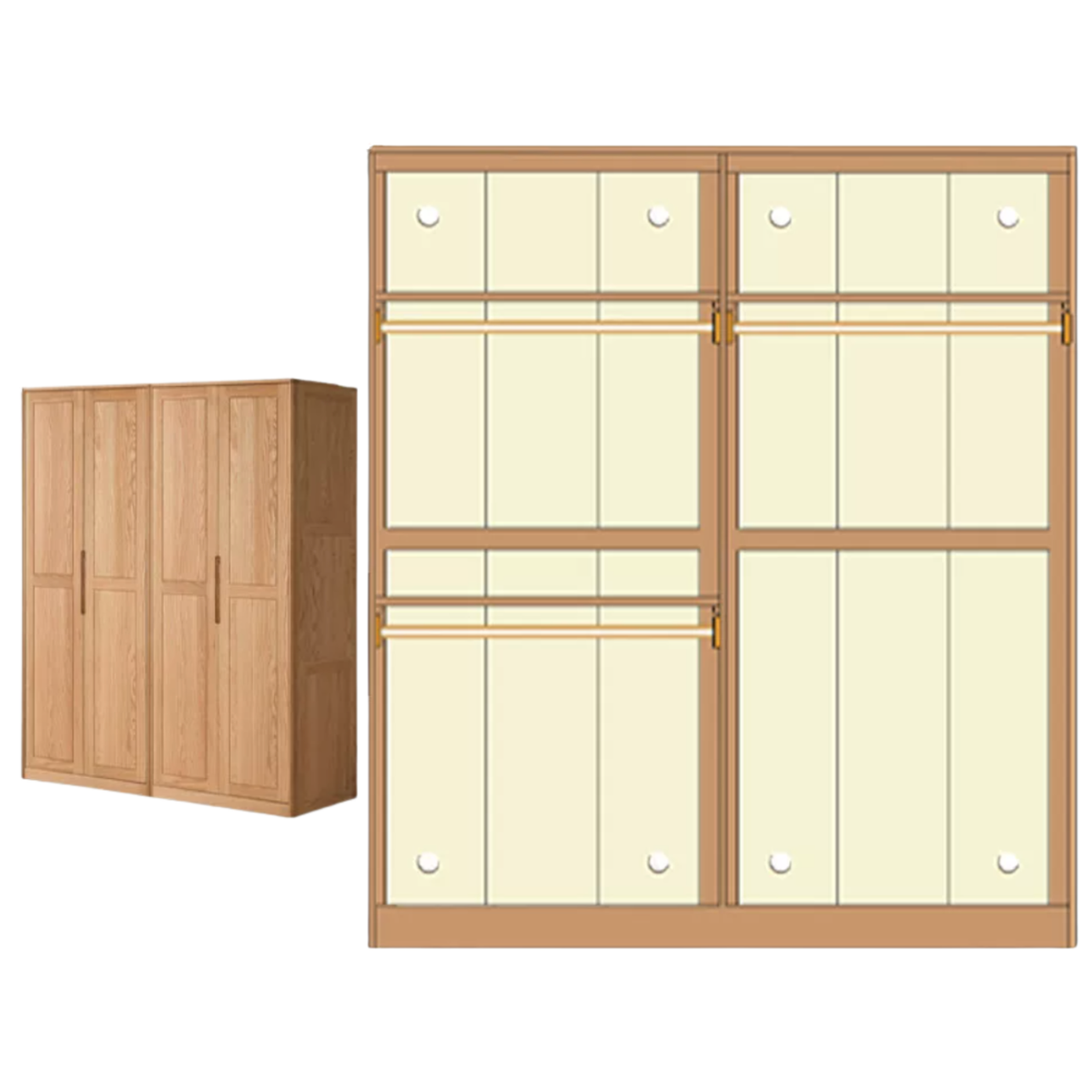 Oak Solid Wood narrow Wardrobe with Framed Panel Doors and Adjustable Layout