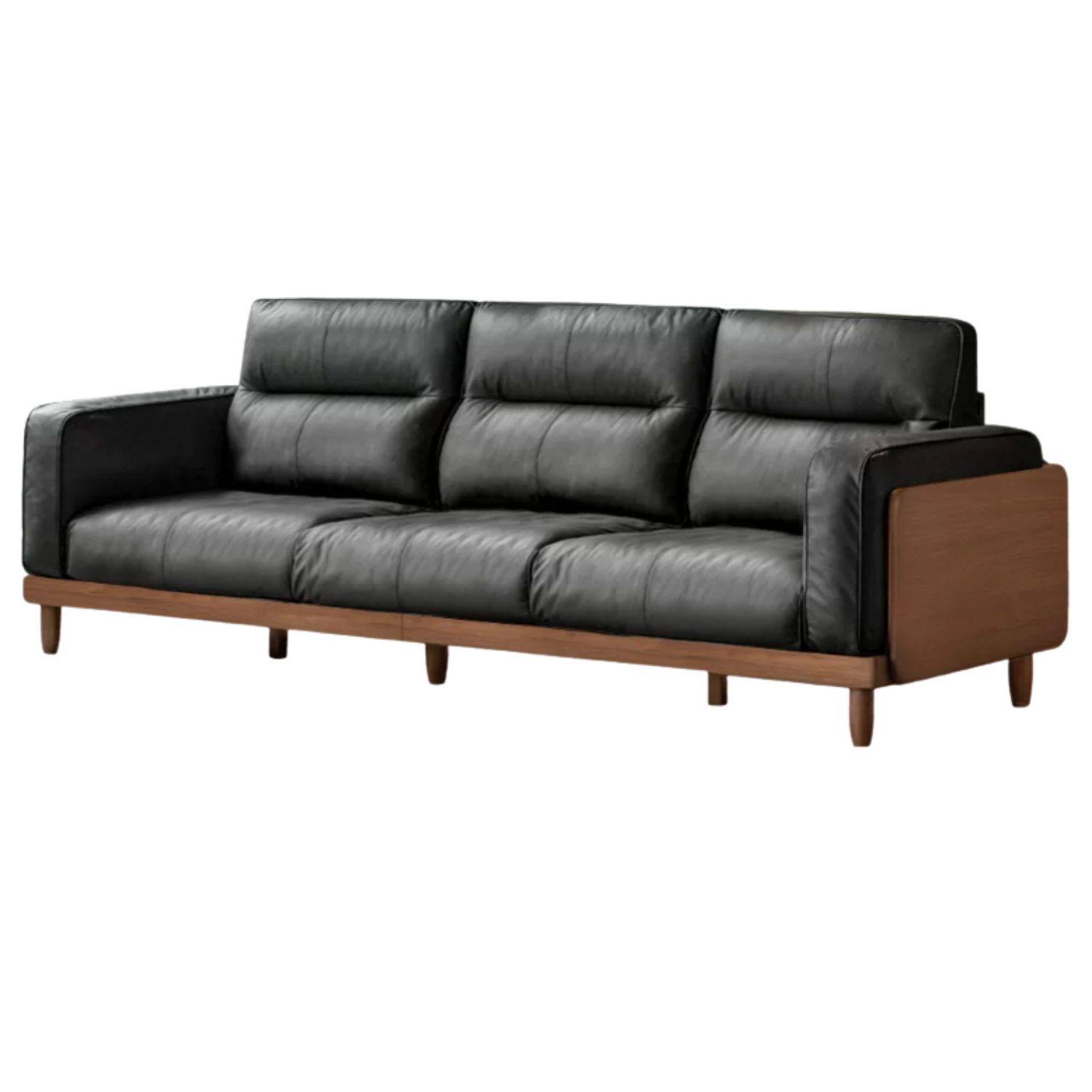 Black Walnut, Ash, Solid Sandalwood Genuine Leather, fabrics Sofa with High-Back Design