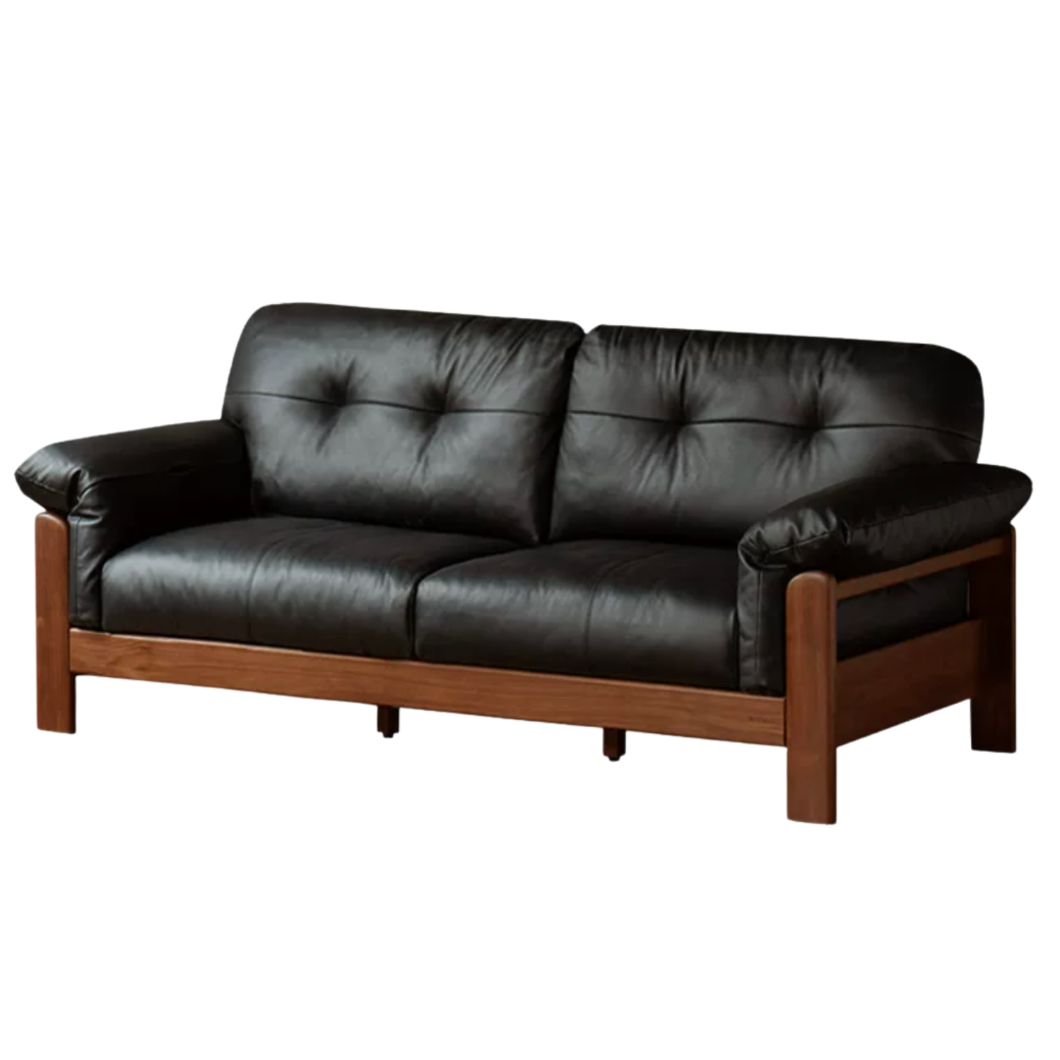 Ash Solid Wood Genuine leather, fabric Exposed Frame Sofa with Tufted Cushions