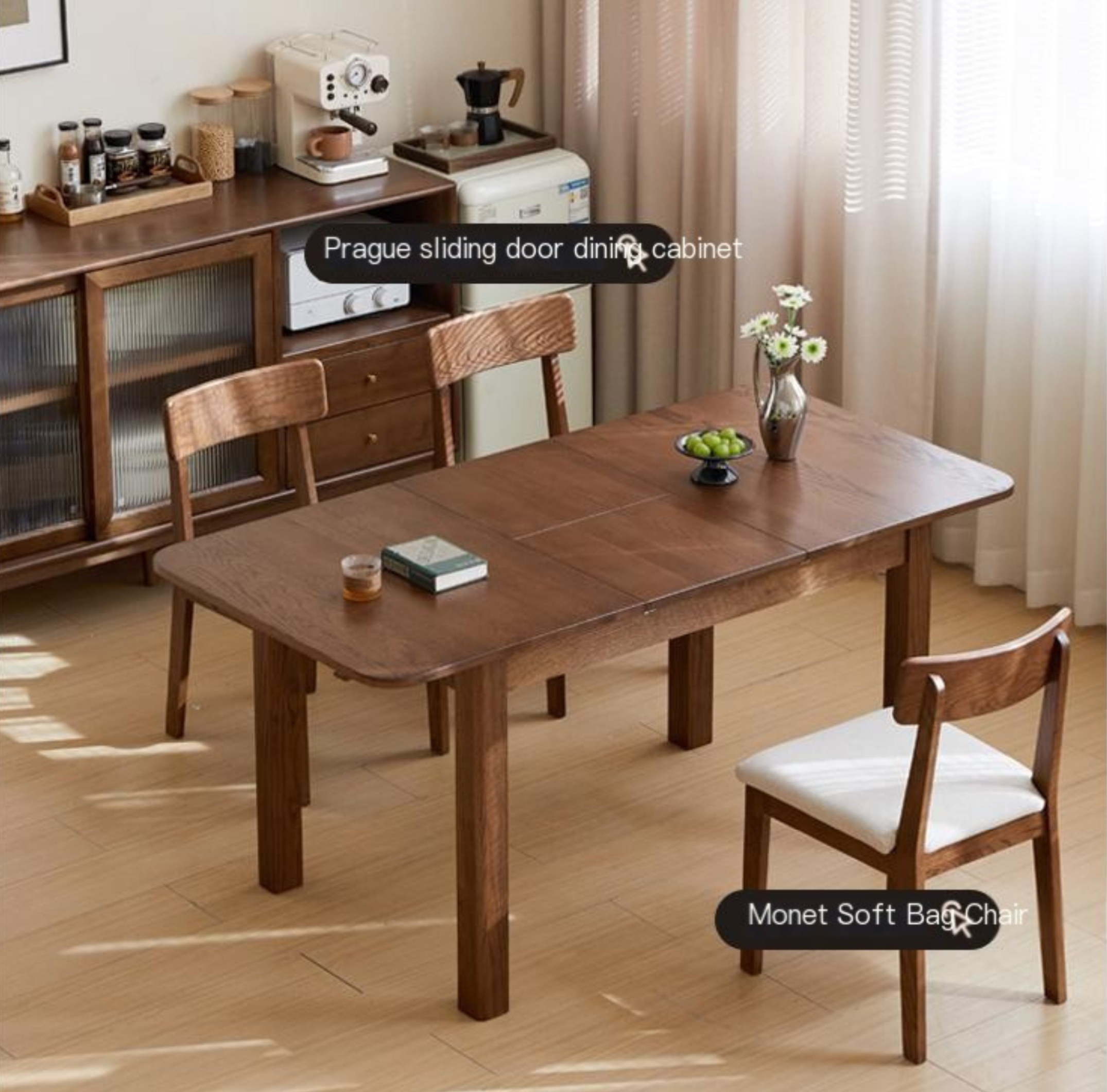 Oak Solid Wood Retractable Dining Table
