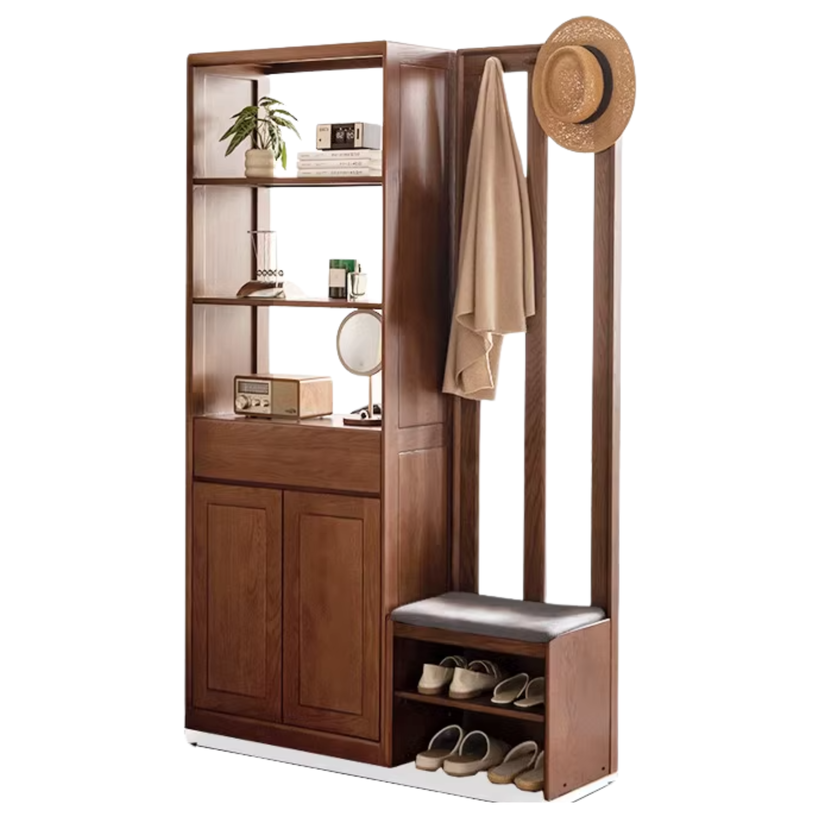 Oak Solid Wood Porch Cabinet Shoe Cabinet Integrated
