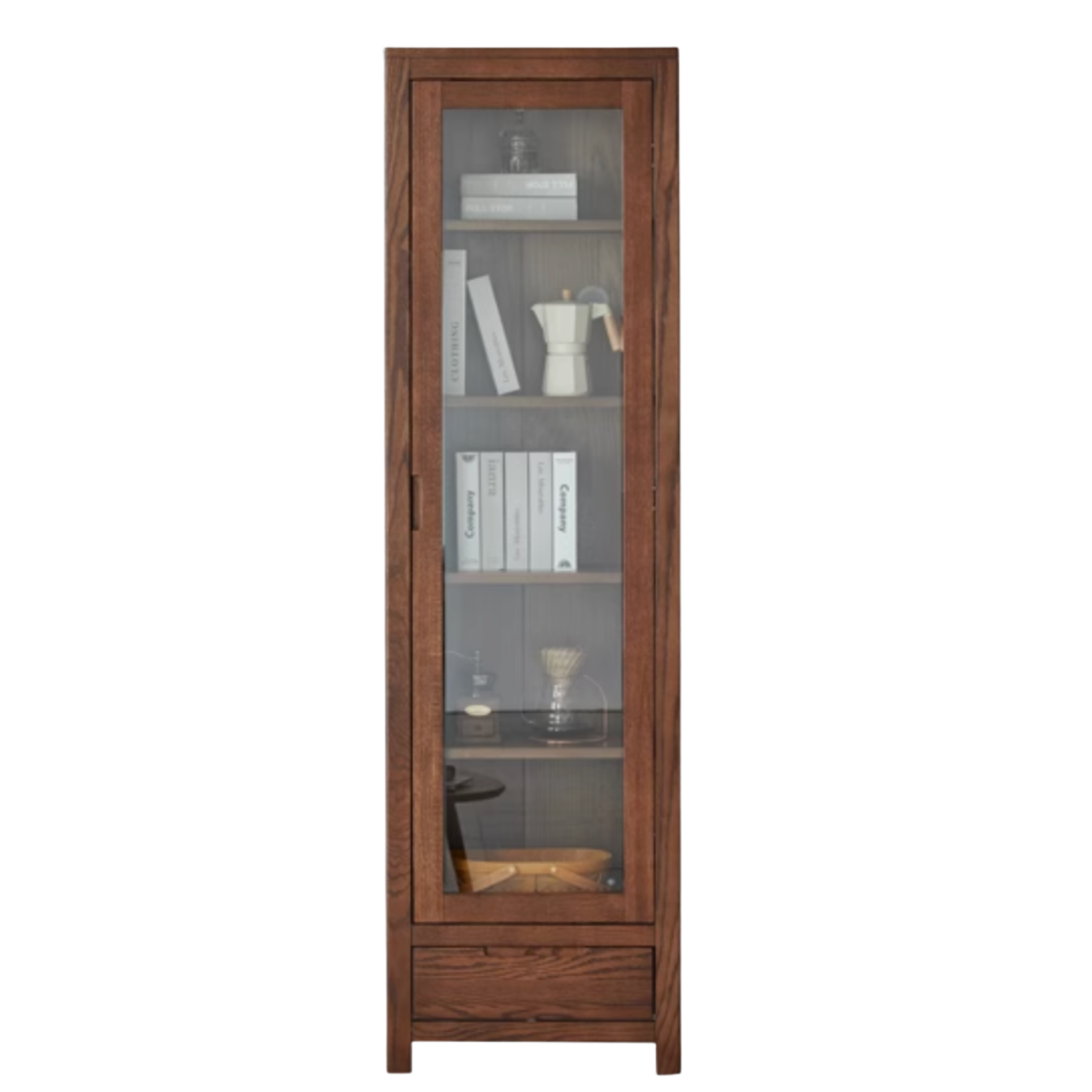 Oak, Rubberwood Solid Wood Drawer Bookcase